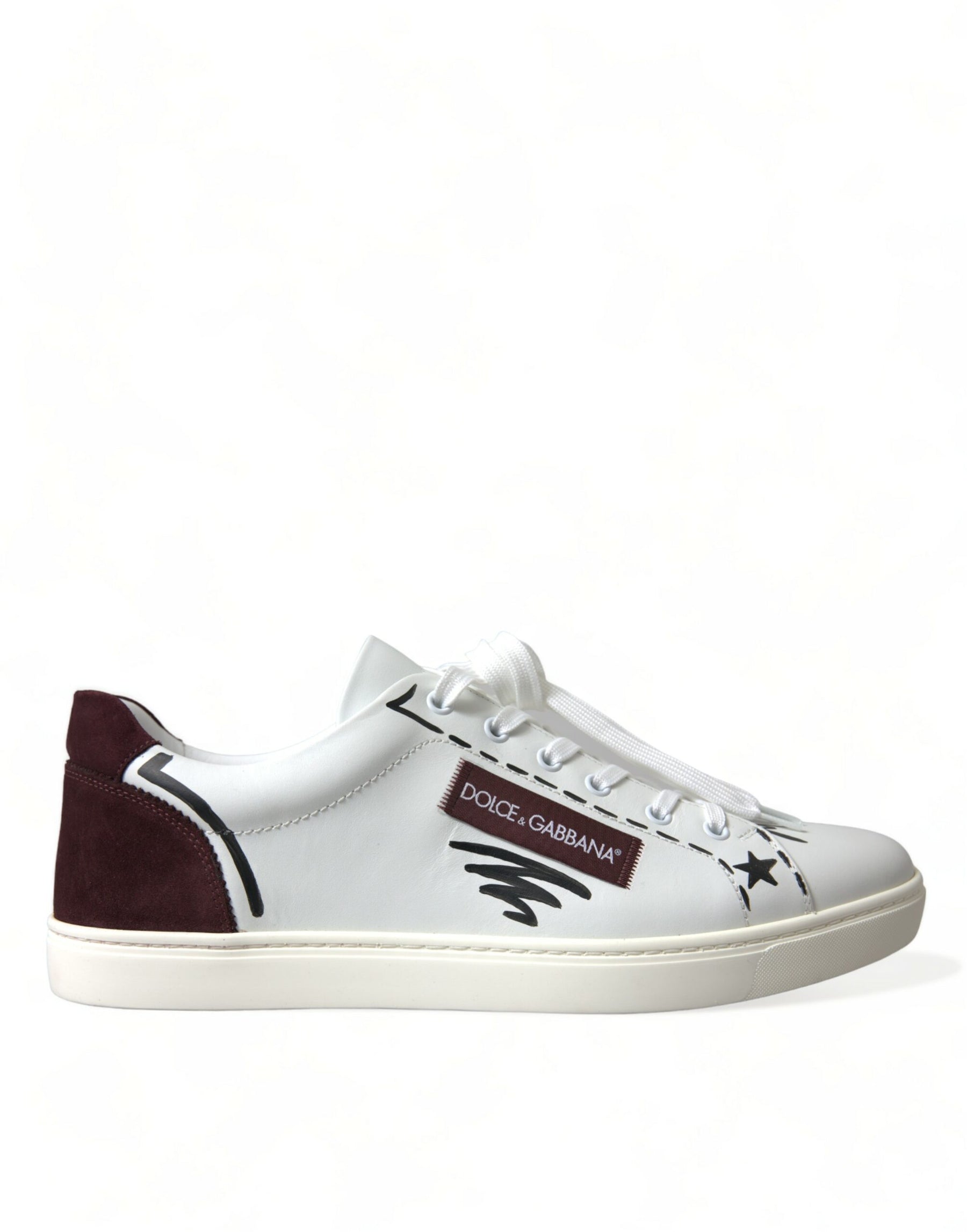 Dolce & Gabbana White Bordeaux Leather Logo Low Top Sneakers Shoes | Regal Royce