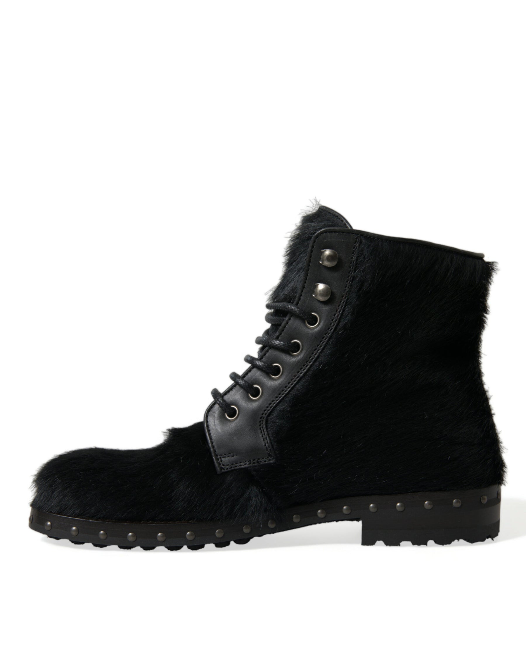 Dolce & Gabbana Black Pony Style Leather Mid Calf Boots Shoes | Regal Royce