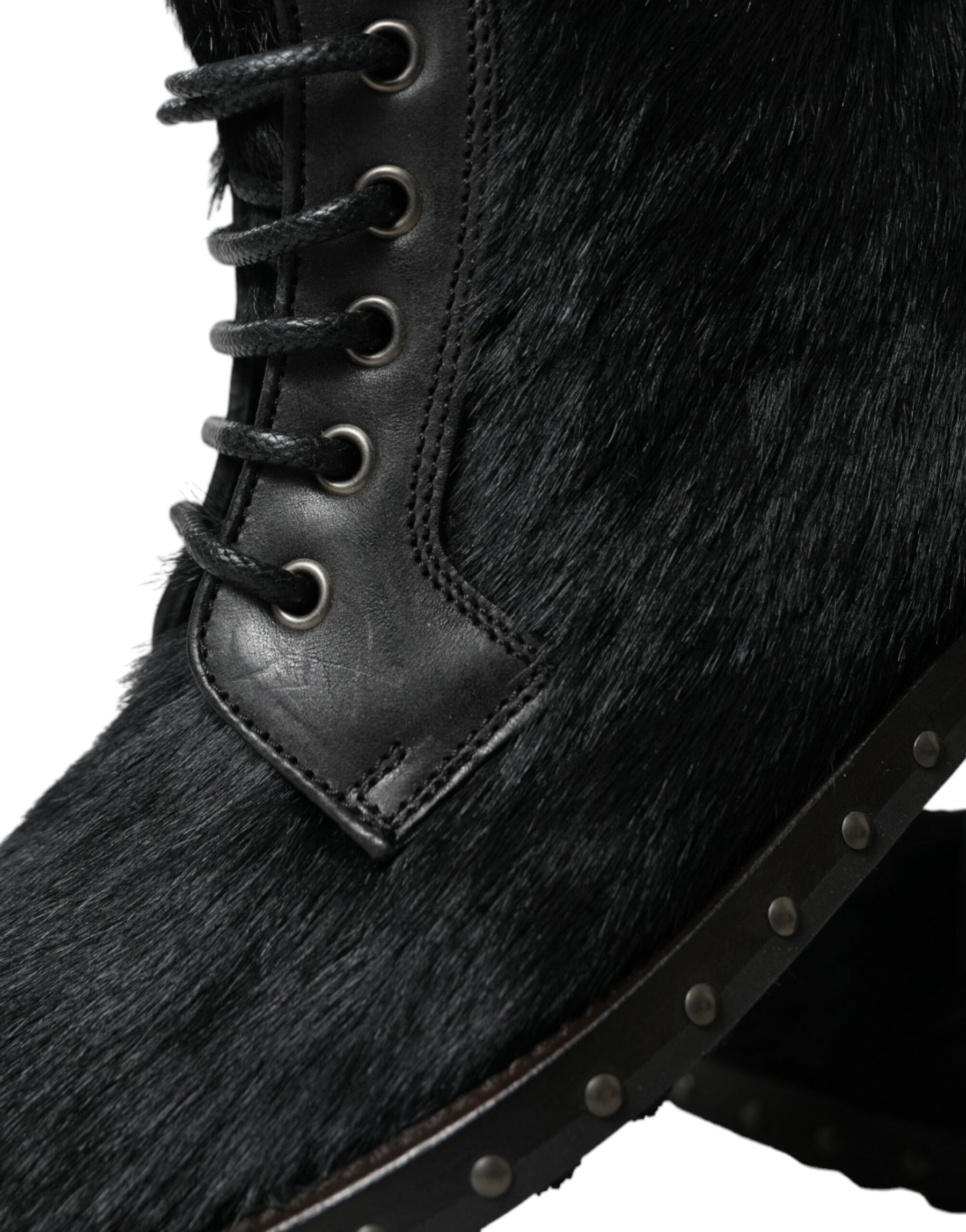 Dolce & Gabbana Black Pony Style Leather Mid Calf Boots Shoes | Regal Royce