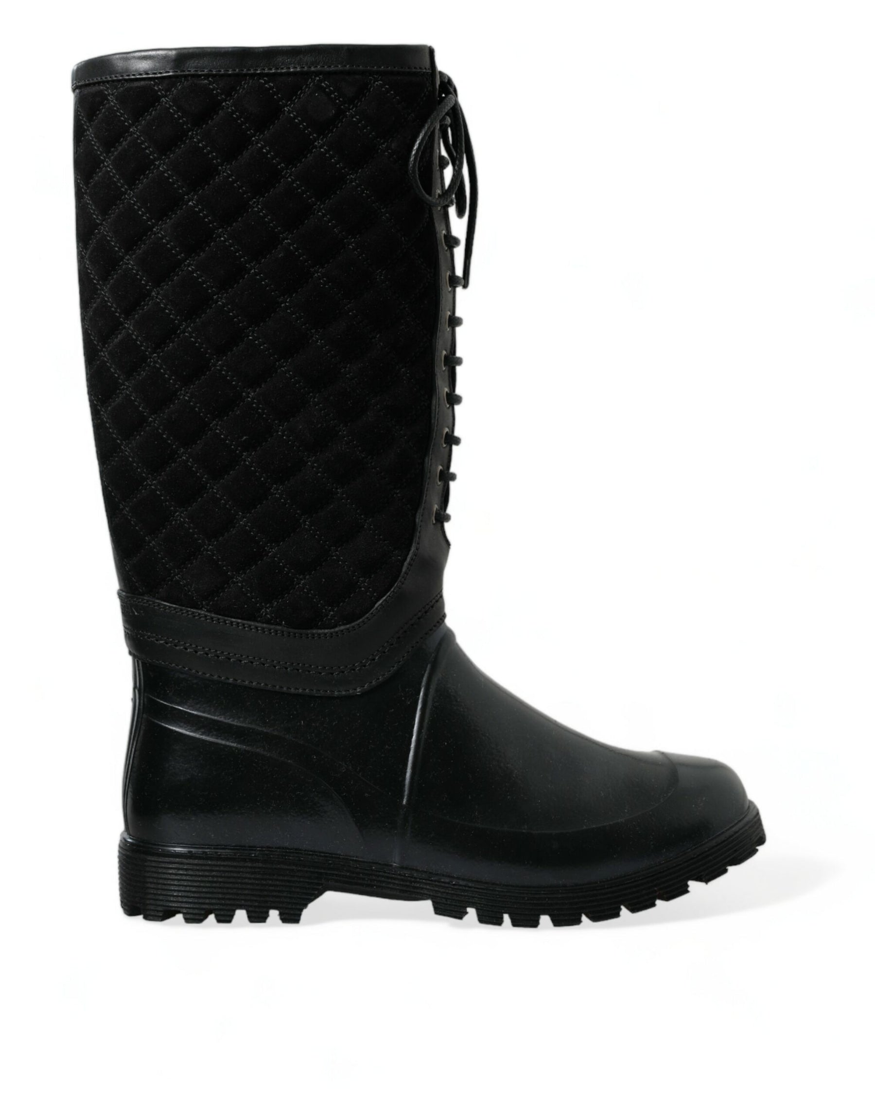 Dolce & Gabbana Black Chioggia Rubber Suede Rain Boots Shoes | Regal Royce