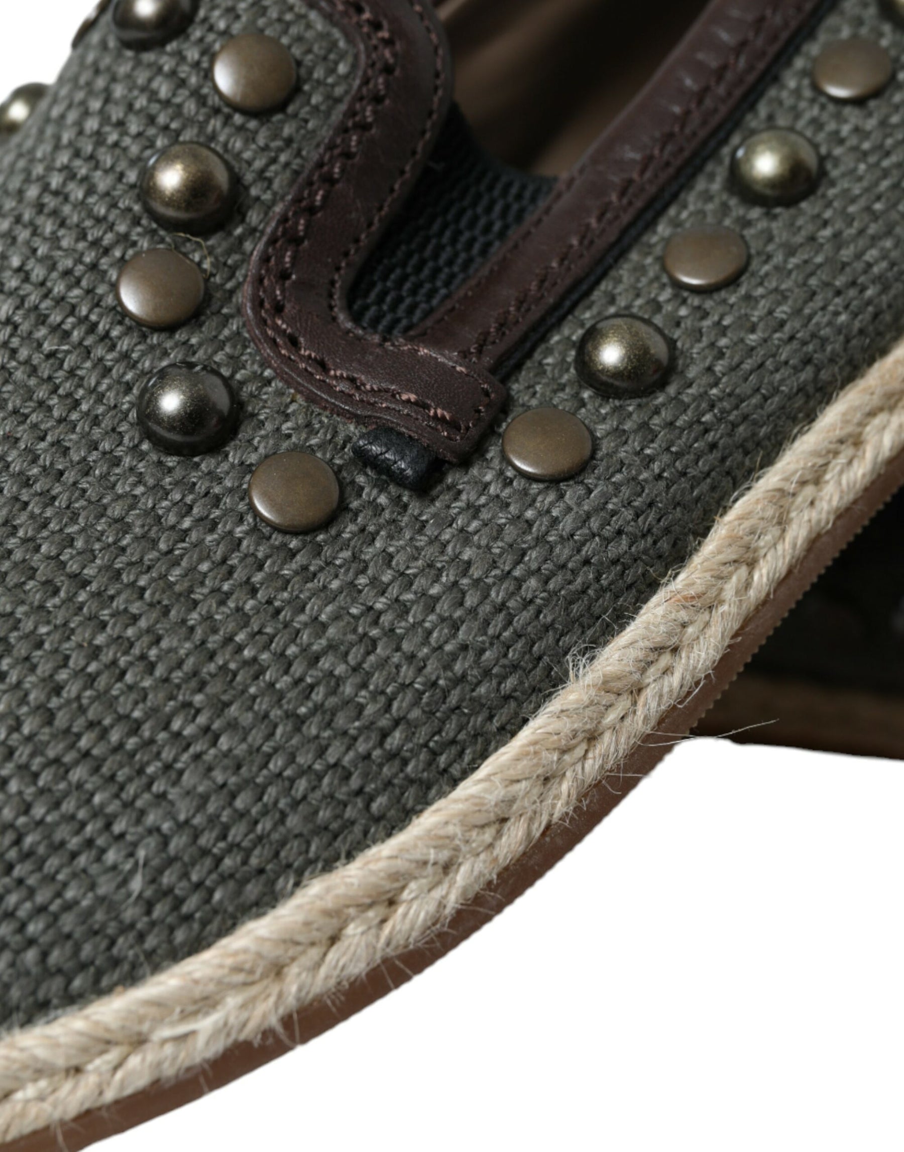 Dolce & Gabbana Gray Linen Leather Studded Loafers Shoes | Regal Royce