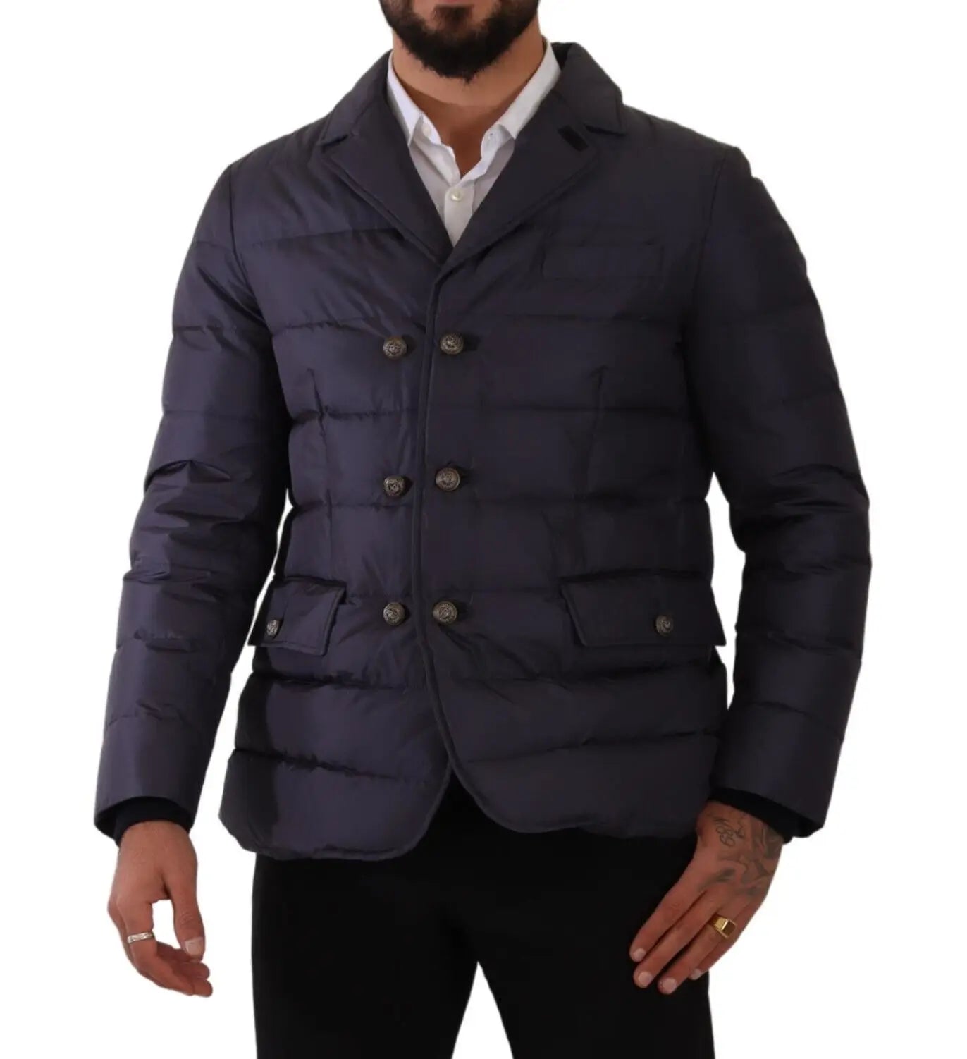 Dolce & Gabbana Blue Silk Goat Coat Blouson Winter Jacket | Regal Royce
