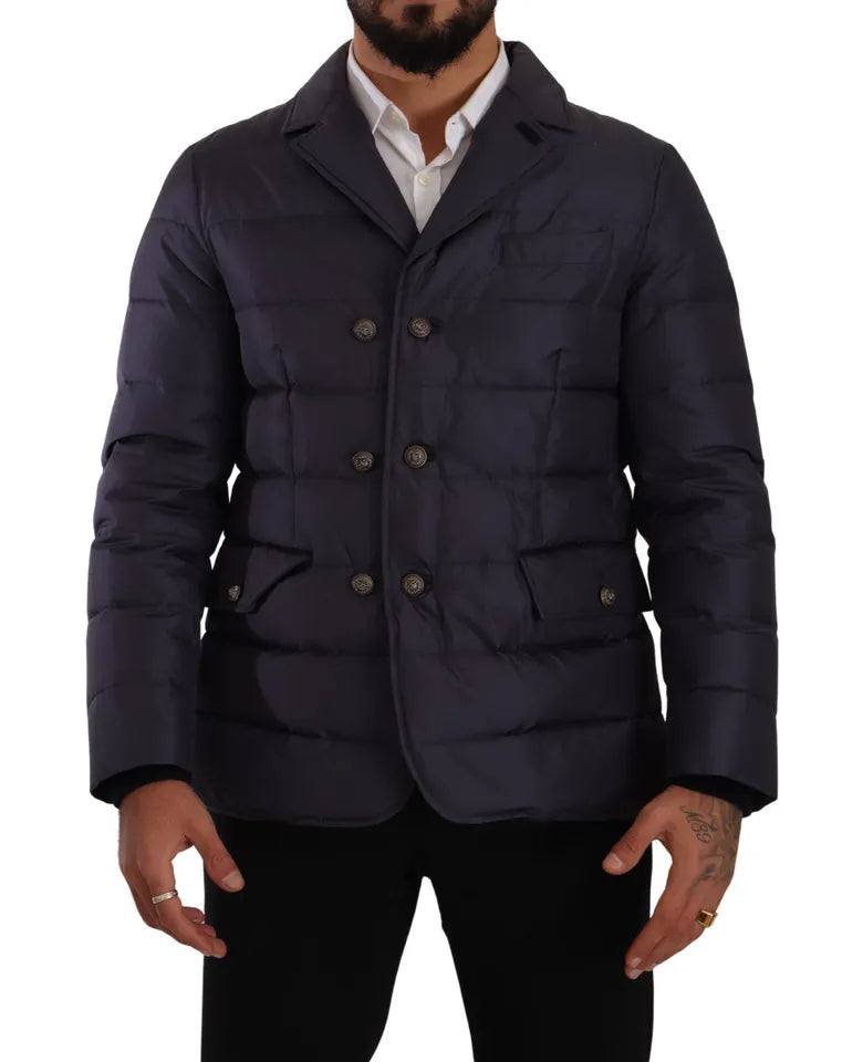 Dolce & Gabbana Blue Silk Goat Coat Blouson Winter Jacket | Regal Royce