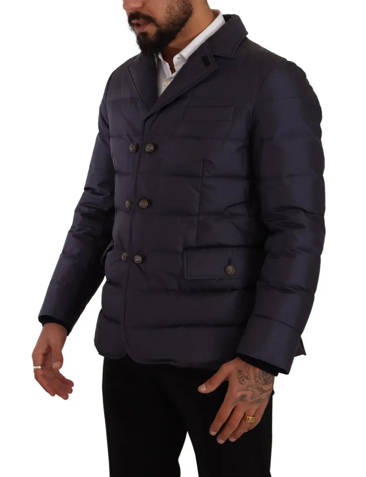 Dolce & Gabbana Blue Silk Goat Coat Blouson Winter Jacket | Regal Royce
