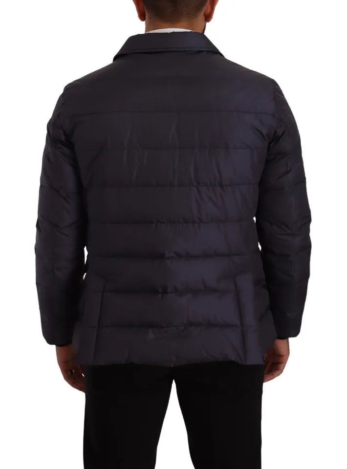 Dolce & Gabbana Blue Silk Goat Coat Blouson Winter Jacket | Regal Royce