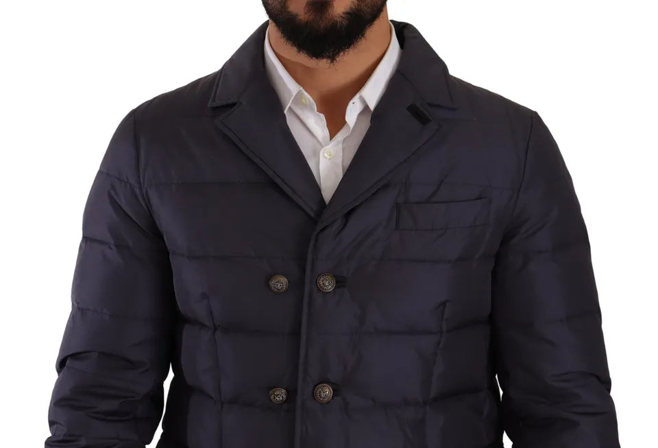 Dolce & Gabbana Blue Silk Goat Coat Blouson Winter Jacket | Regal Royce