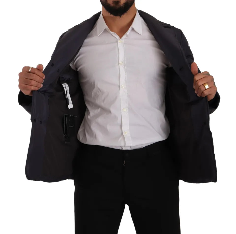 Dolce & Gabbana Blue Silk Goat Coat Blouson Winter Jacket | Regal Royce