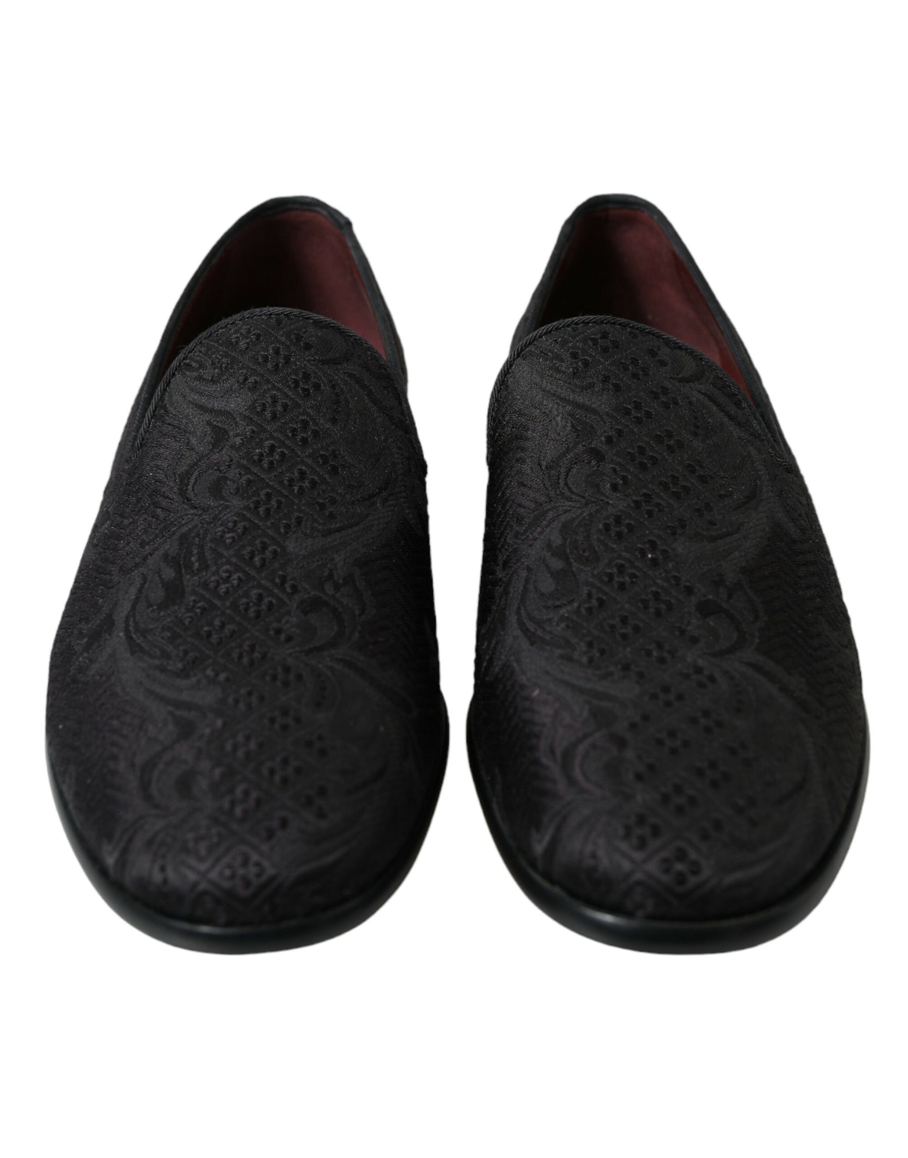 Dolce & Gabbana Black Brocade Men Slip On Loafer Dress Shoes | Regal Royce