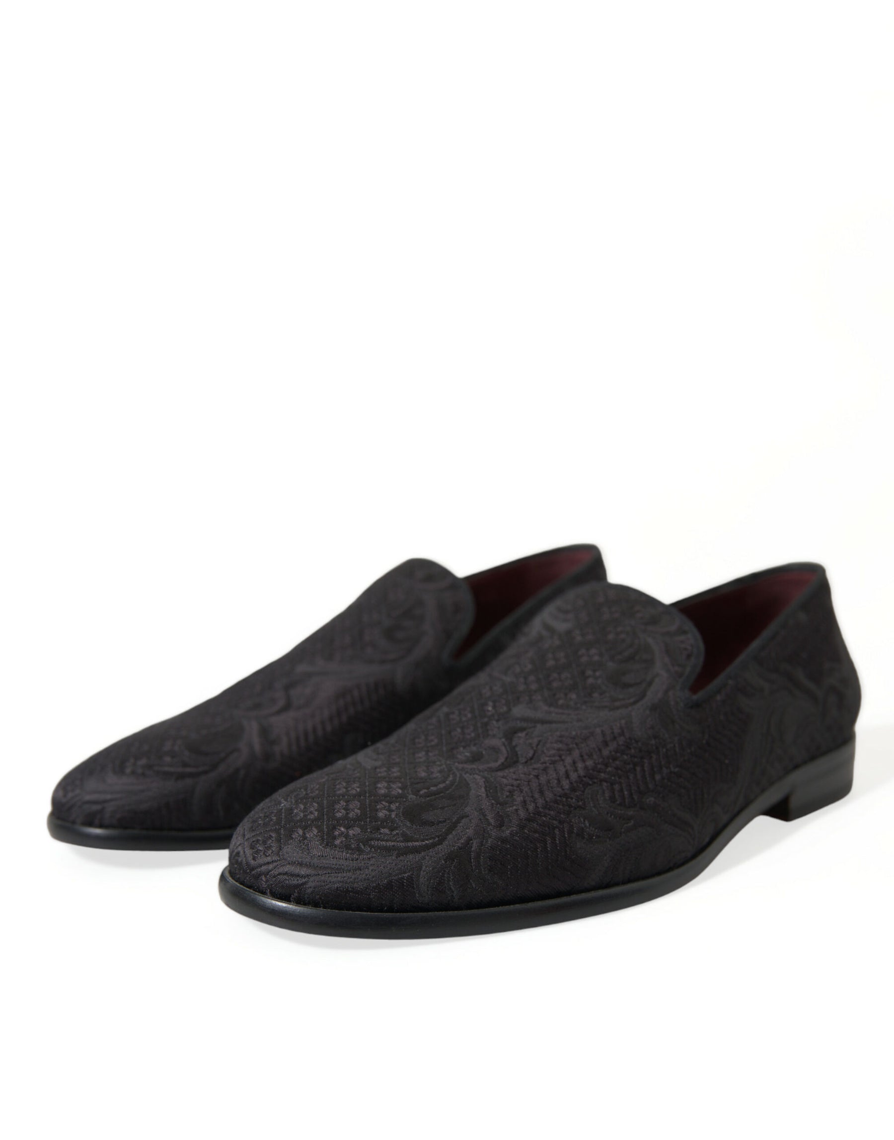 Dolce & Gabbana Black Brocade Men Slip On Loafer Dress Shoes | Regal Royce