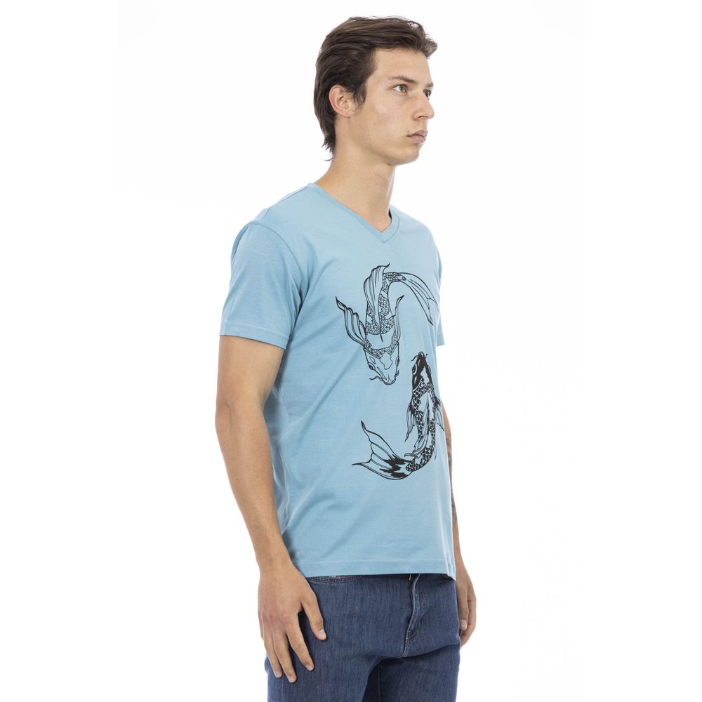 Trussardi Action Light Blue Cotton Men T-Shirt | Regal Royce