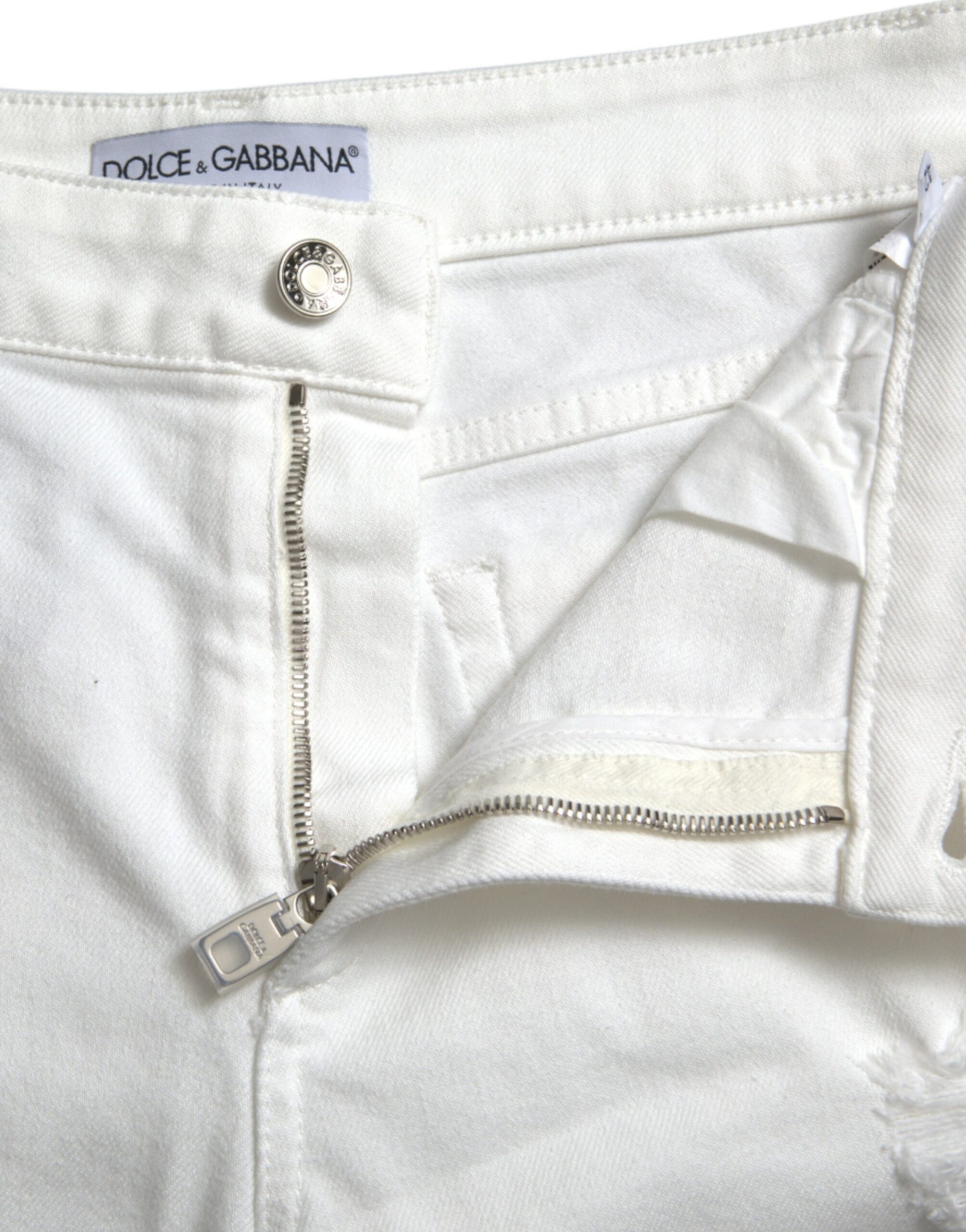 Dolce & Gabbana White Cotton Cropped Wide Leg Denim Jeans | Regal Royce