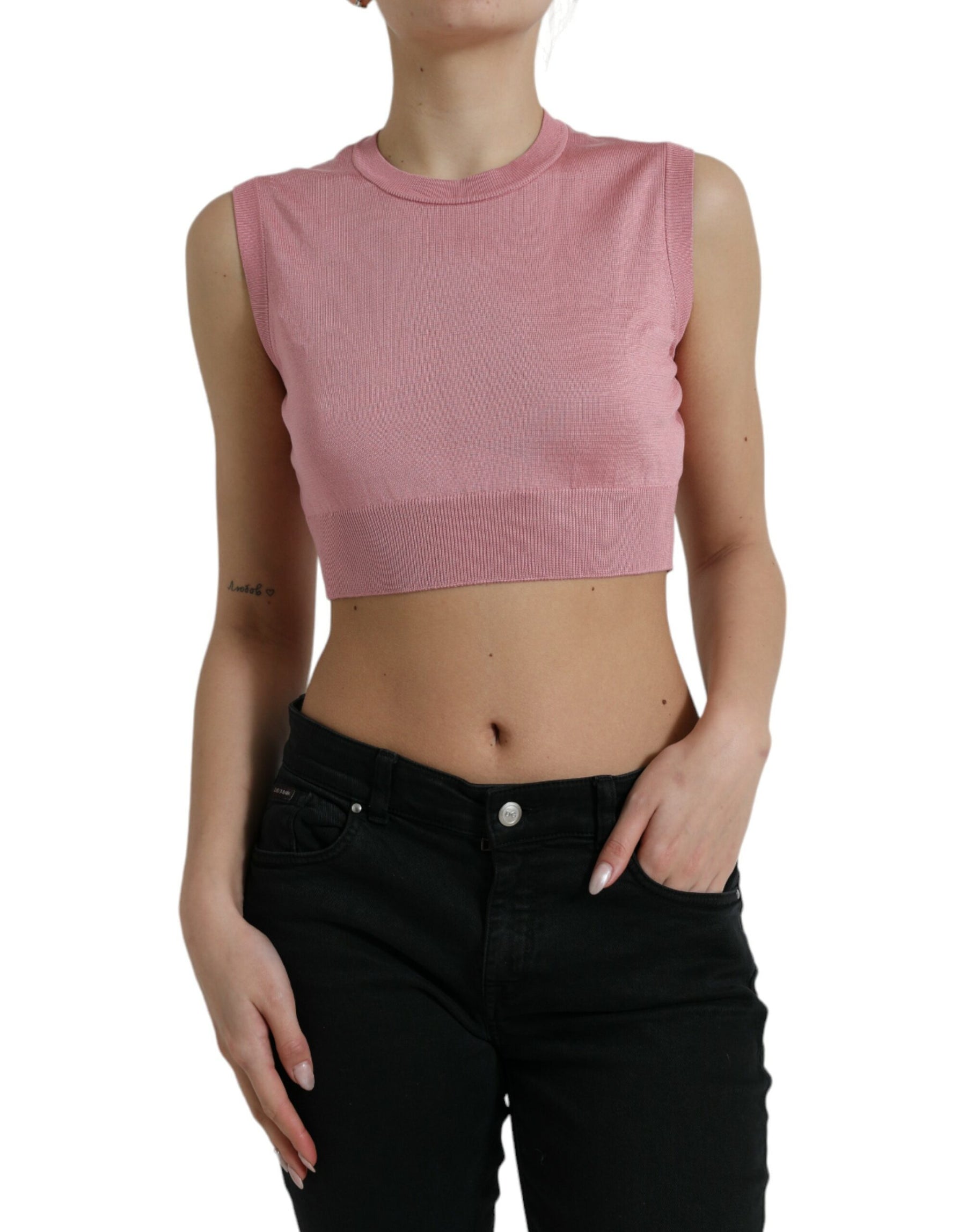 Dolce & Gabbana Pink Crew Neck Cropped Sleeveless Tank Top | Regal Royce