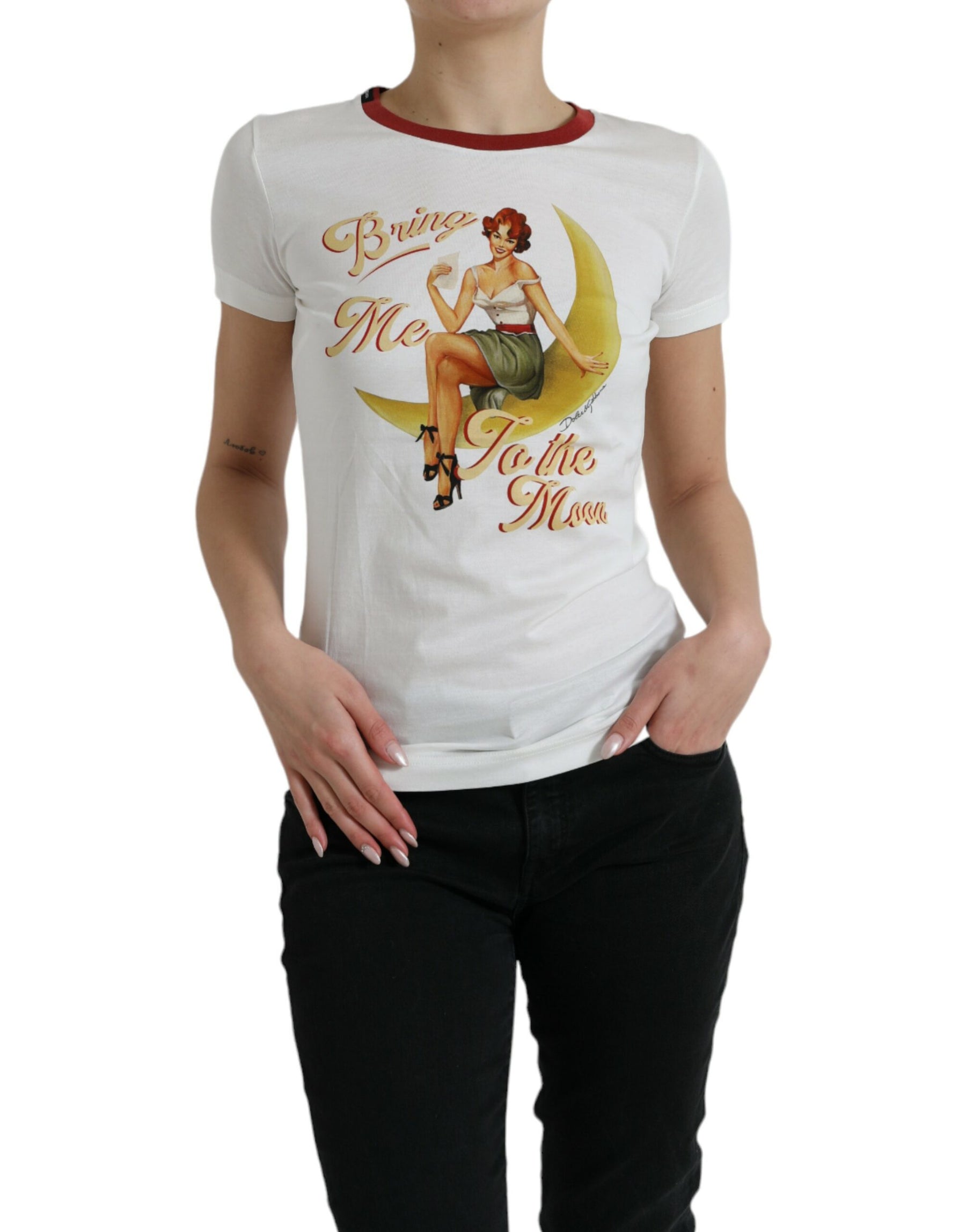 Dolce & Gabbana White Bring Me To The Moon T-shirt Top | Regal Royce