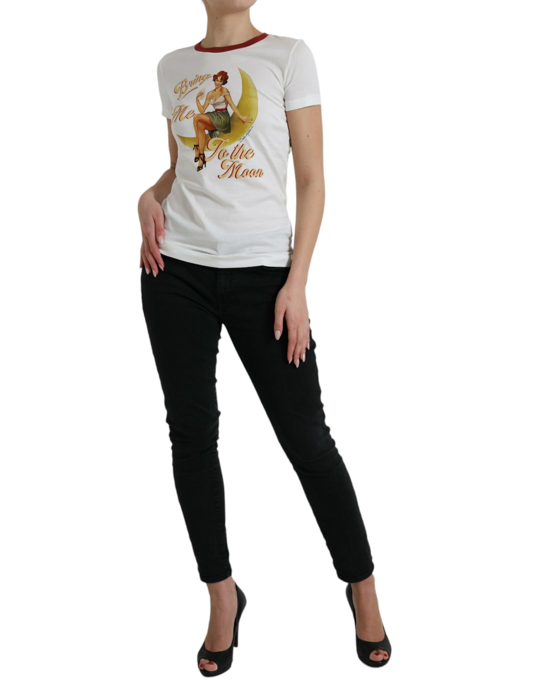 Dolce & Gabbana White Bring Me To The Moon T-shirt Top | Regal Royce