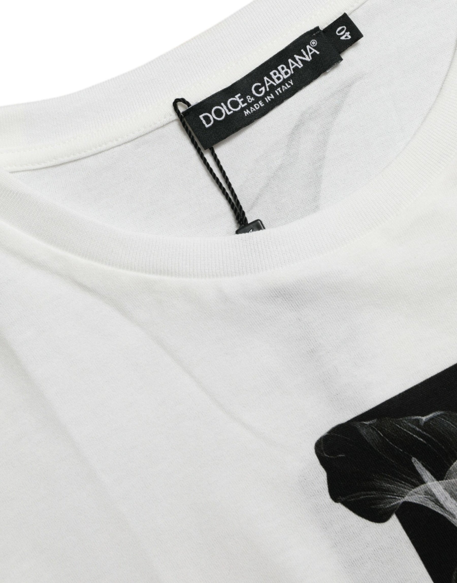 Dolce & Gabbana White Black Roses Crewneck Cotton T-shirt | Regal Royce