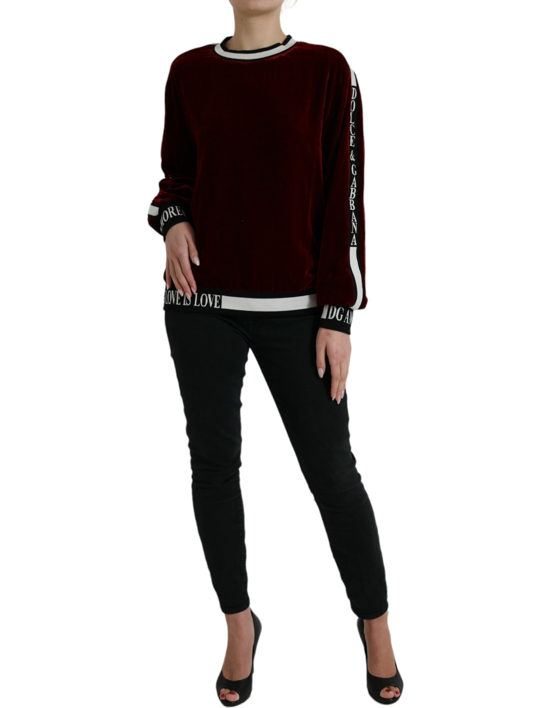 Dolce & Gabbana Bordeaux Velvet Round Neck Pullover Sweater | Regal Royce