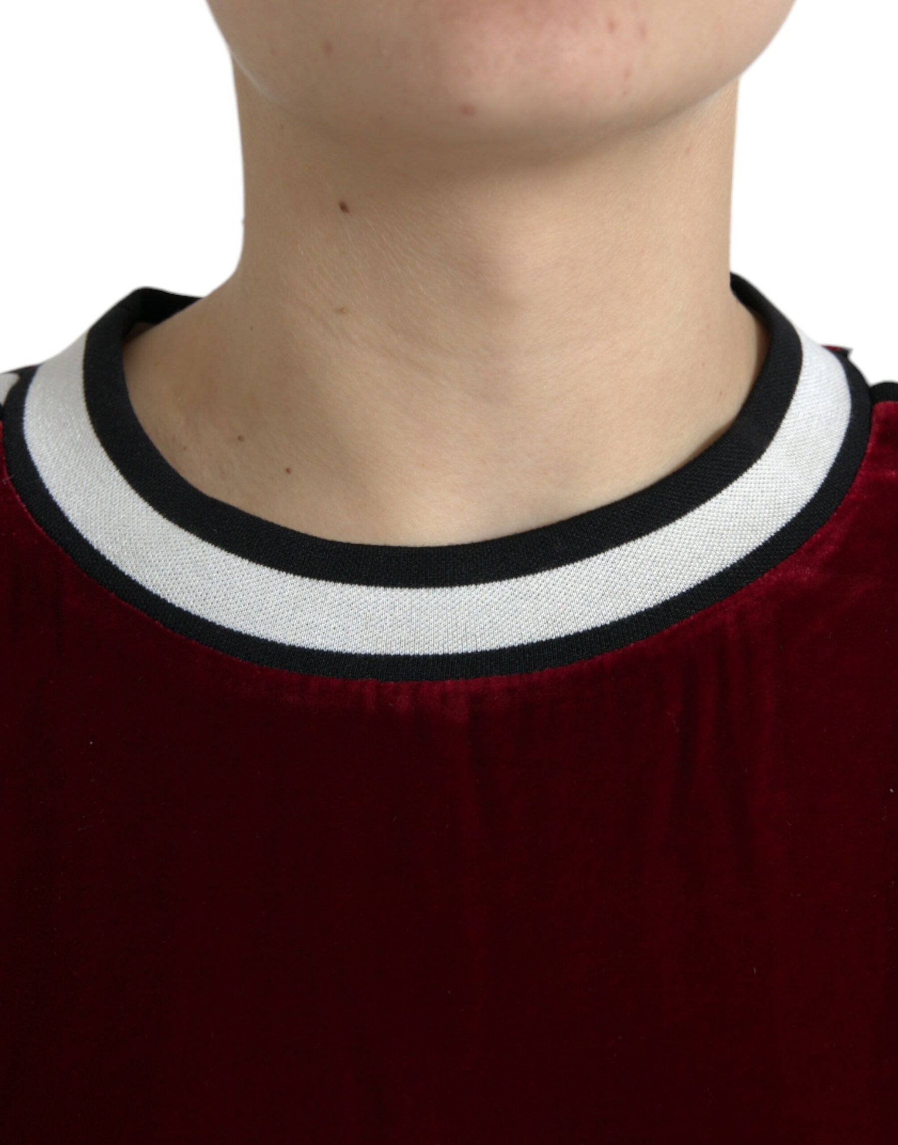 Dolce & Gabbana Bordeaux Velvet Round Neck Pullover Sweater | Regal Royce