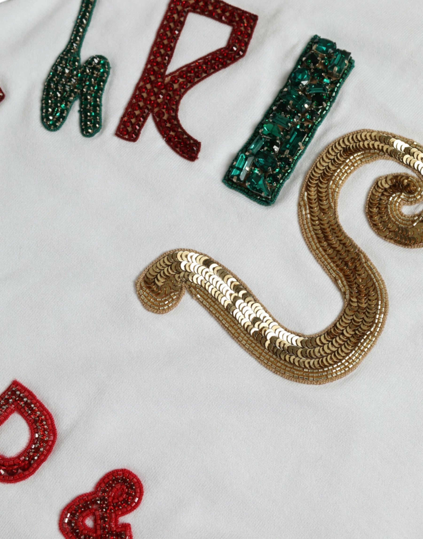 Dolce & Gabbana White Cotton Christmas Sequin Fur T-shirt | Regal Royce