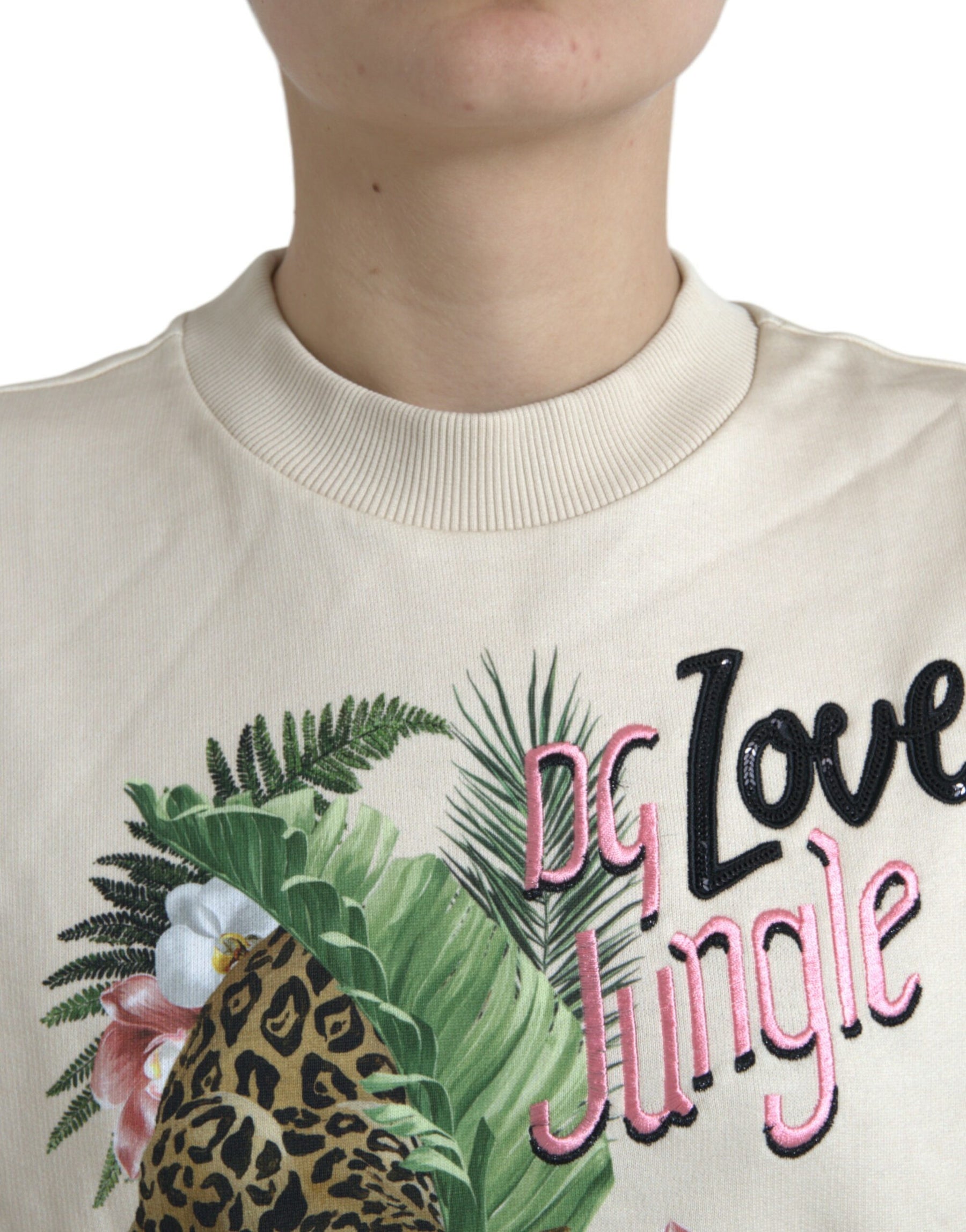 Dolce & Gabbana Beige Jungle Printed Cotton Pullover Sweater | Regal Royce