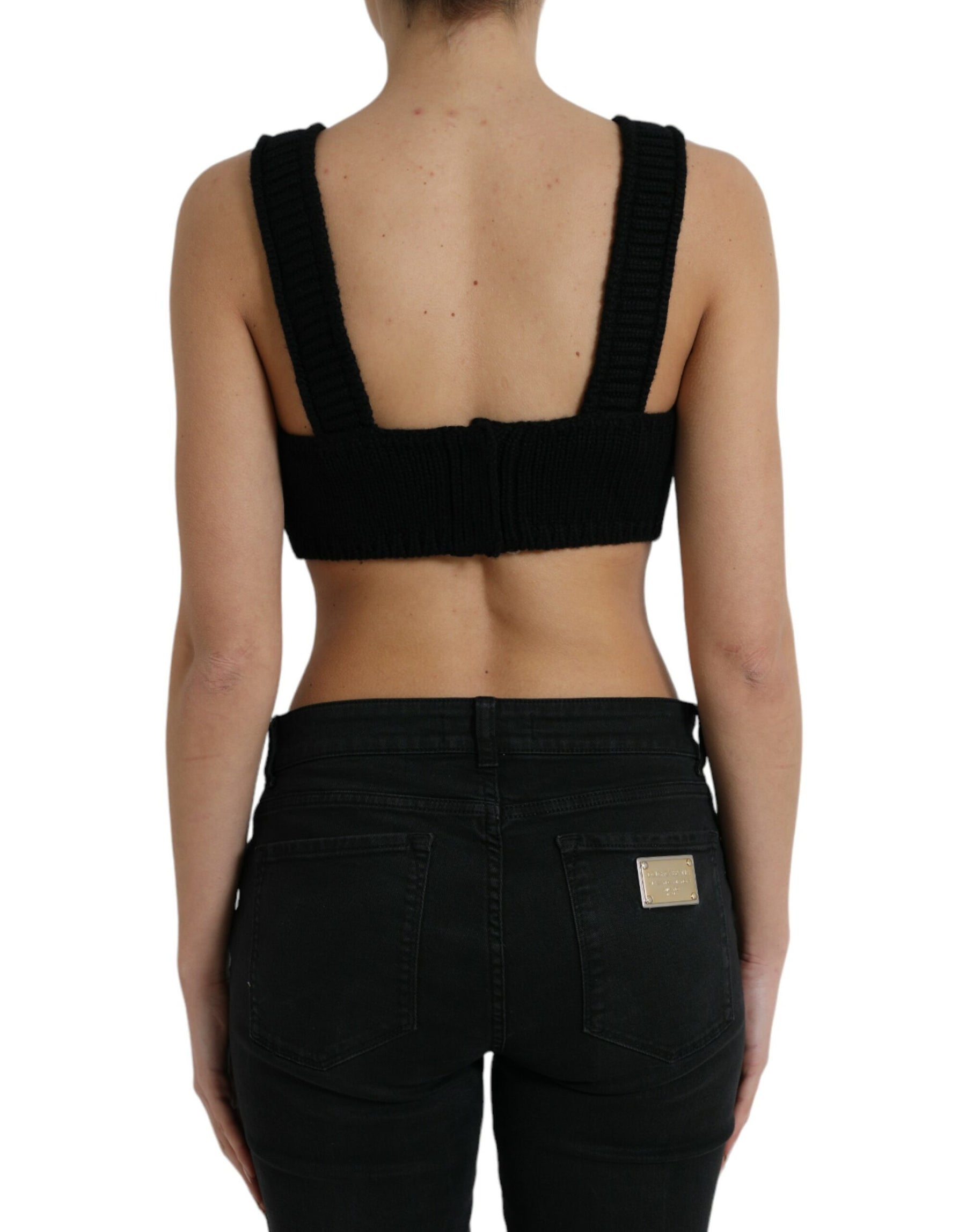 Dolce & Gabbana Black Cropped Cashmere V-neck Bustier Top | Regal Royce