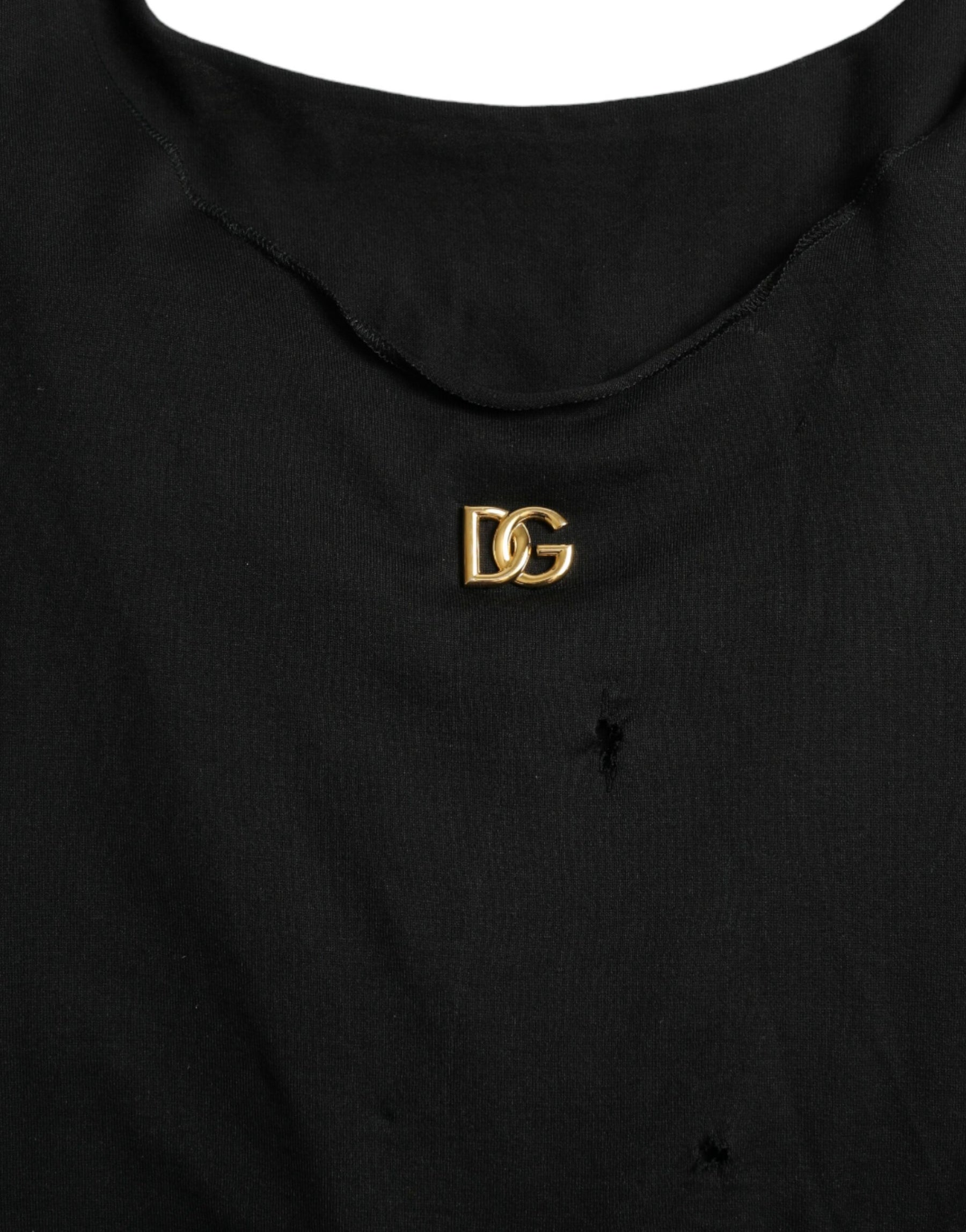 Dolce & Gabbana Black Cotton Lace Up Logo Round Neck Tank Top | Regal Royce