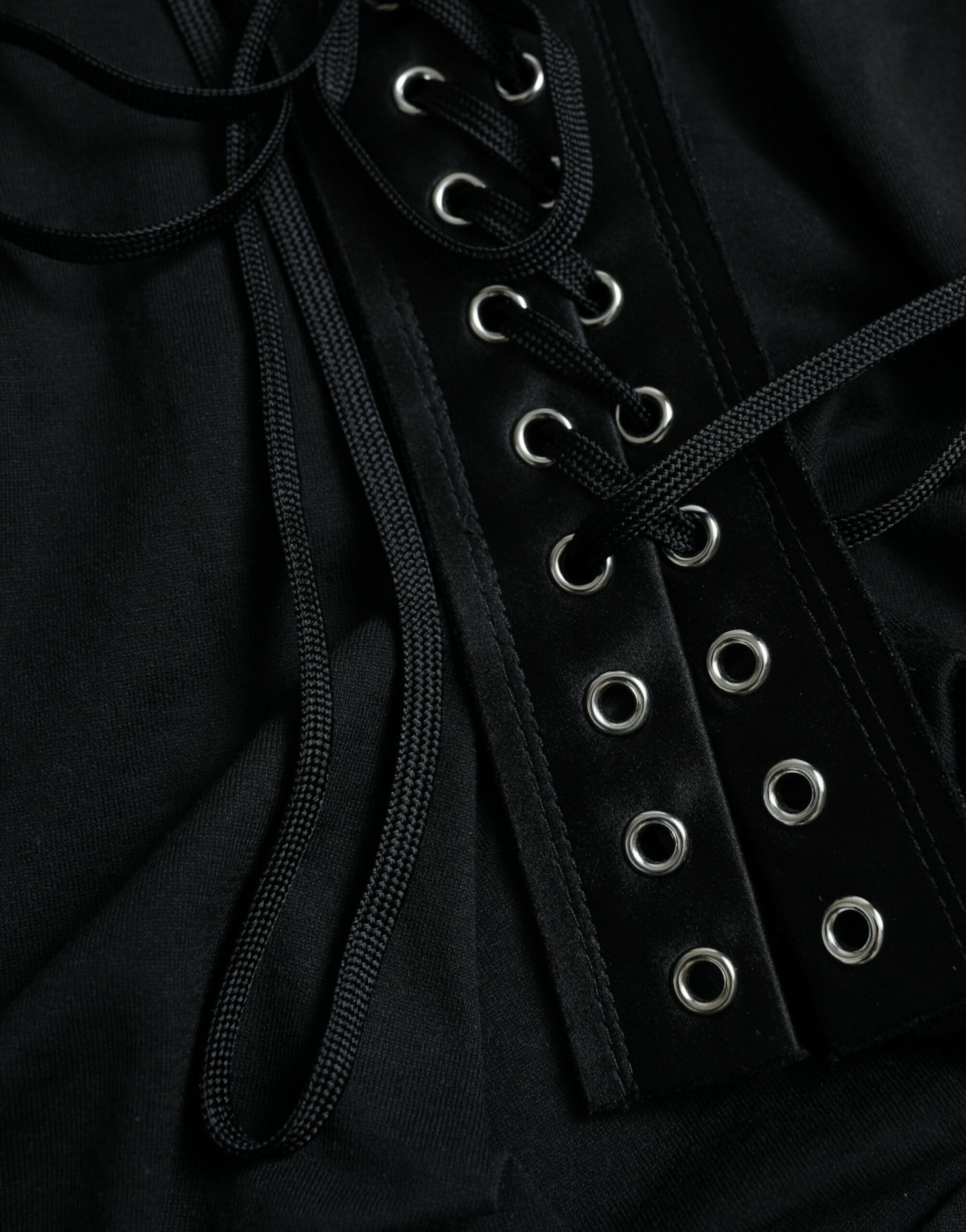 Dolce & Gabbana Black Cotton Lace Up Logo Round Neck Tank Top | Regal Royce