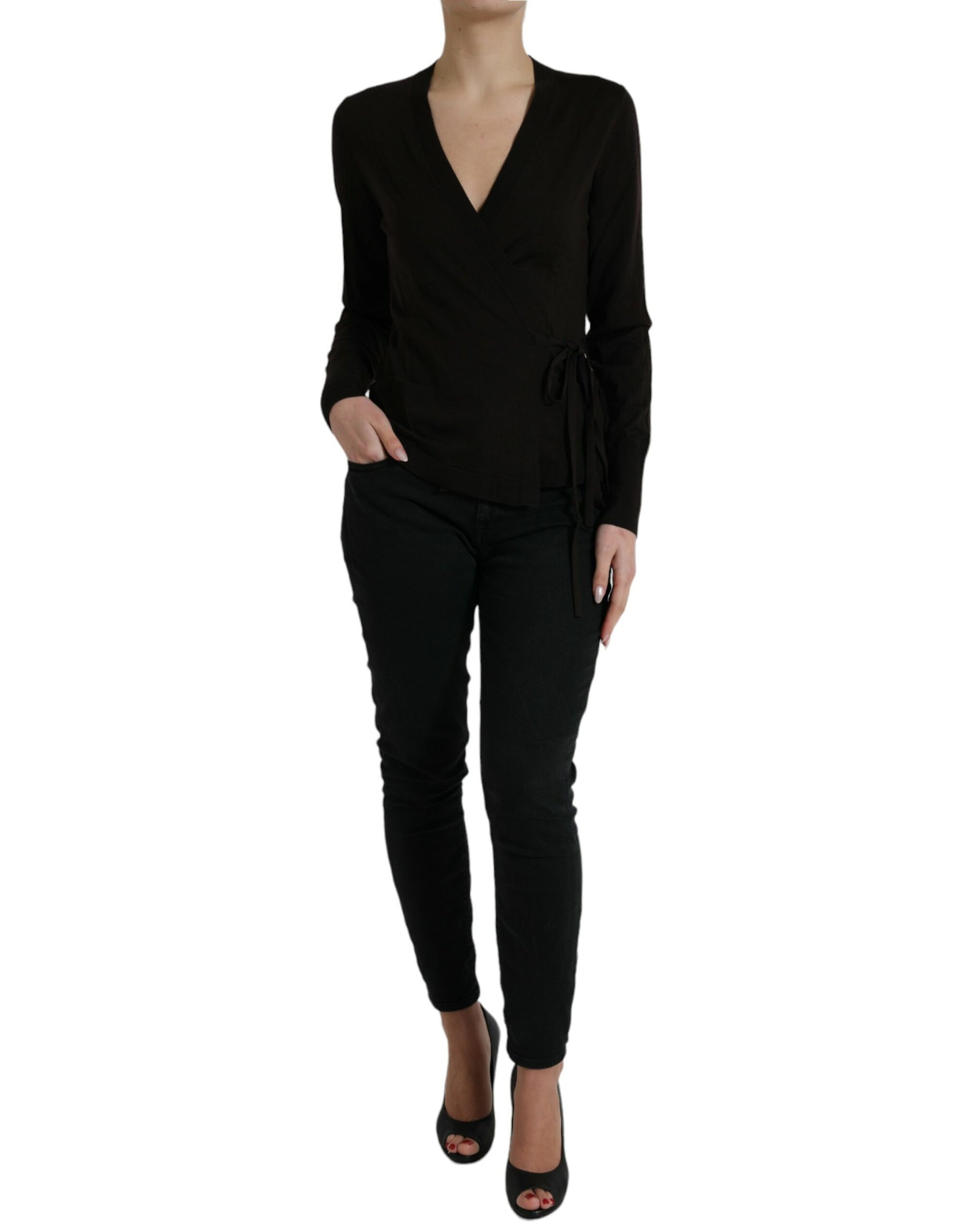 Dolce & Gabbana Black Wool V-neck Crossed Cardigan Sweater | Regal Royce