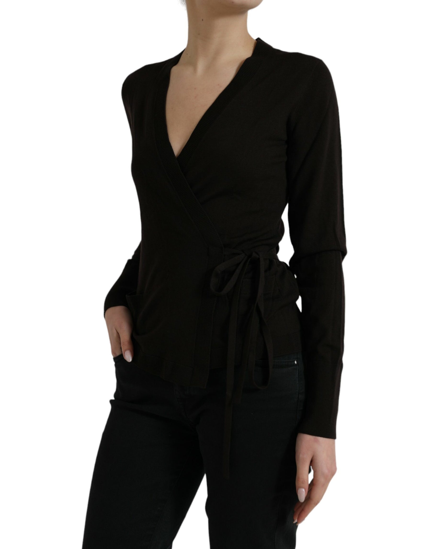 Dolce & Gabbana Black Wool V-neck Crossed Cardigan Sweater | Regal Royce