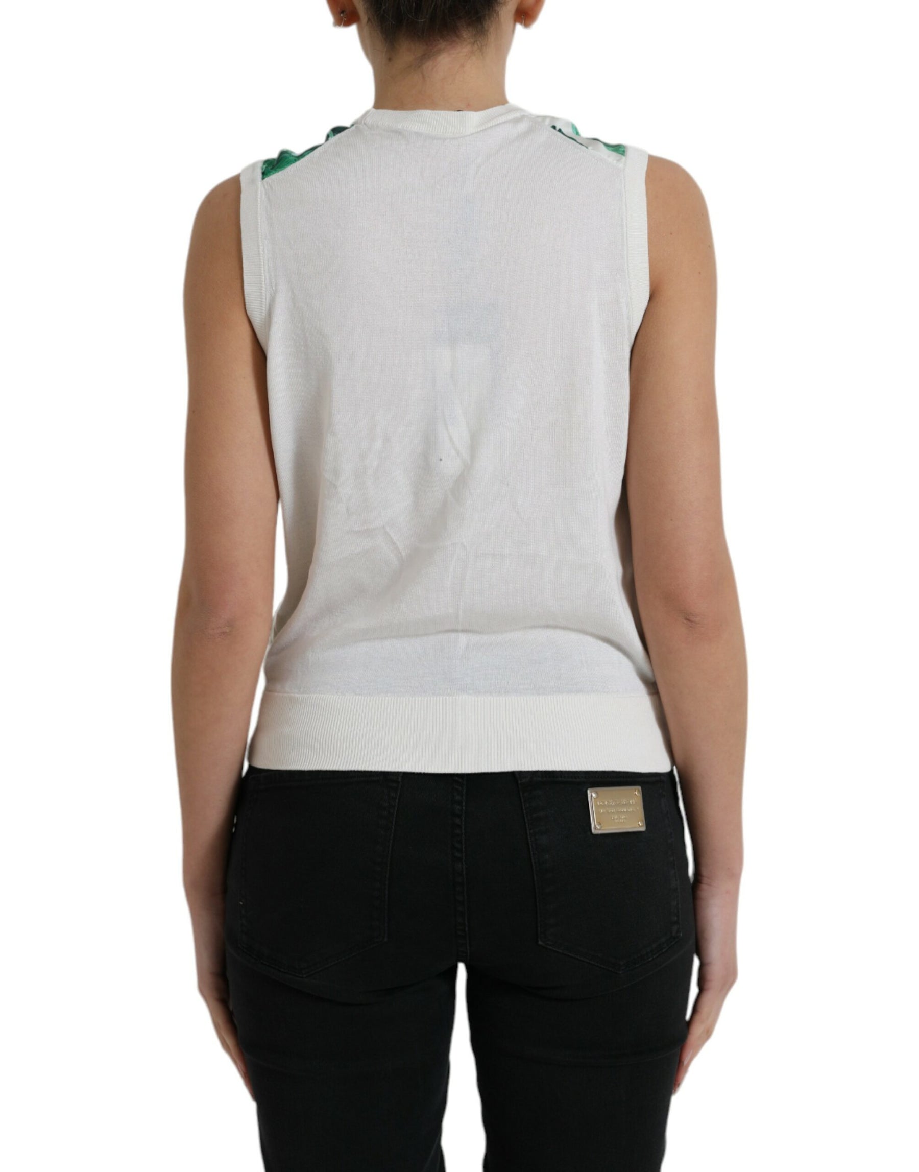 Dolce & Gabbana White Banana Leaf Print Crew Neck Tank Top | Regal Royce