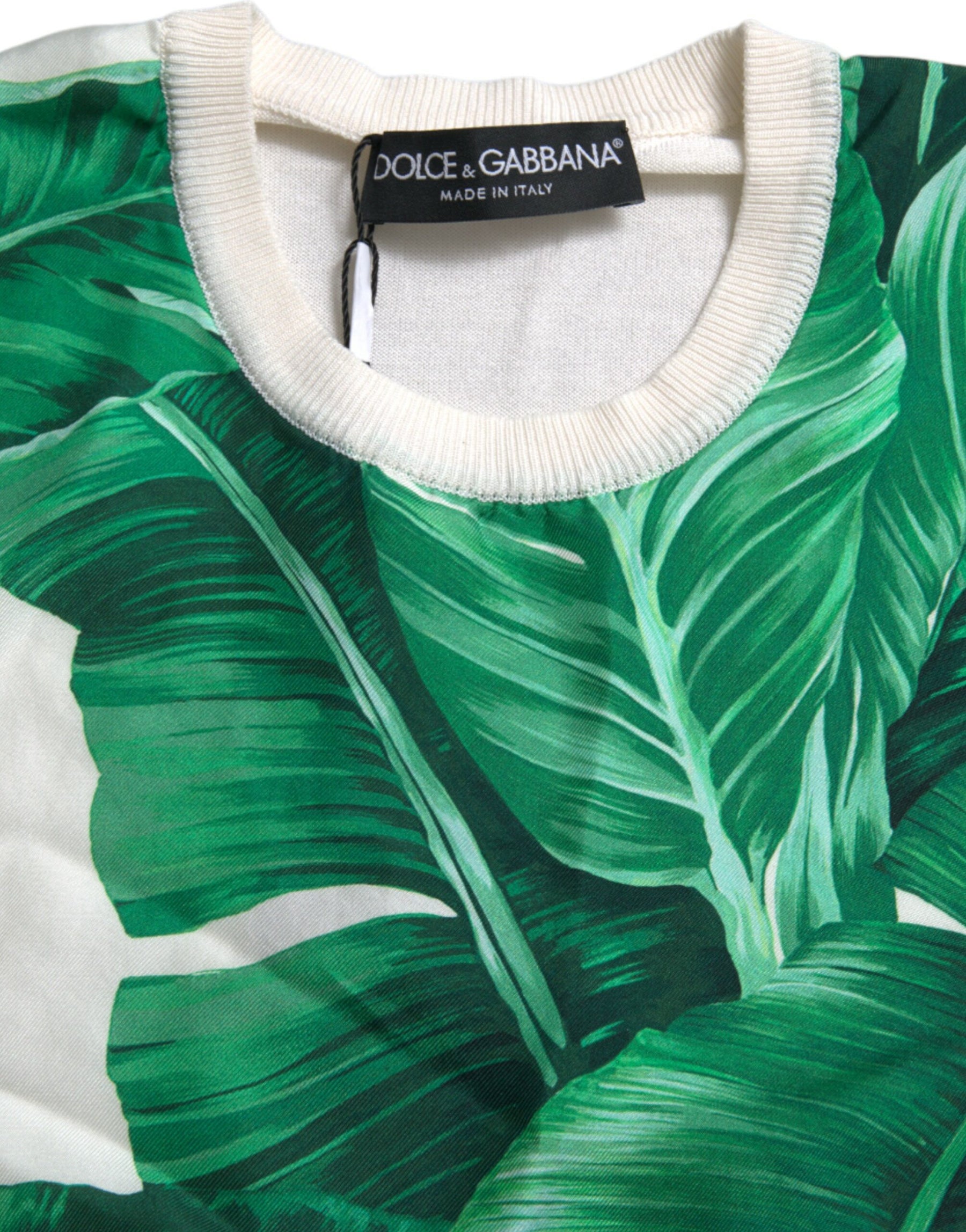 Dolce & Gabbana White Banana Leaf Print Crew Neck Tank Top | Regal Royce