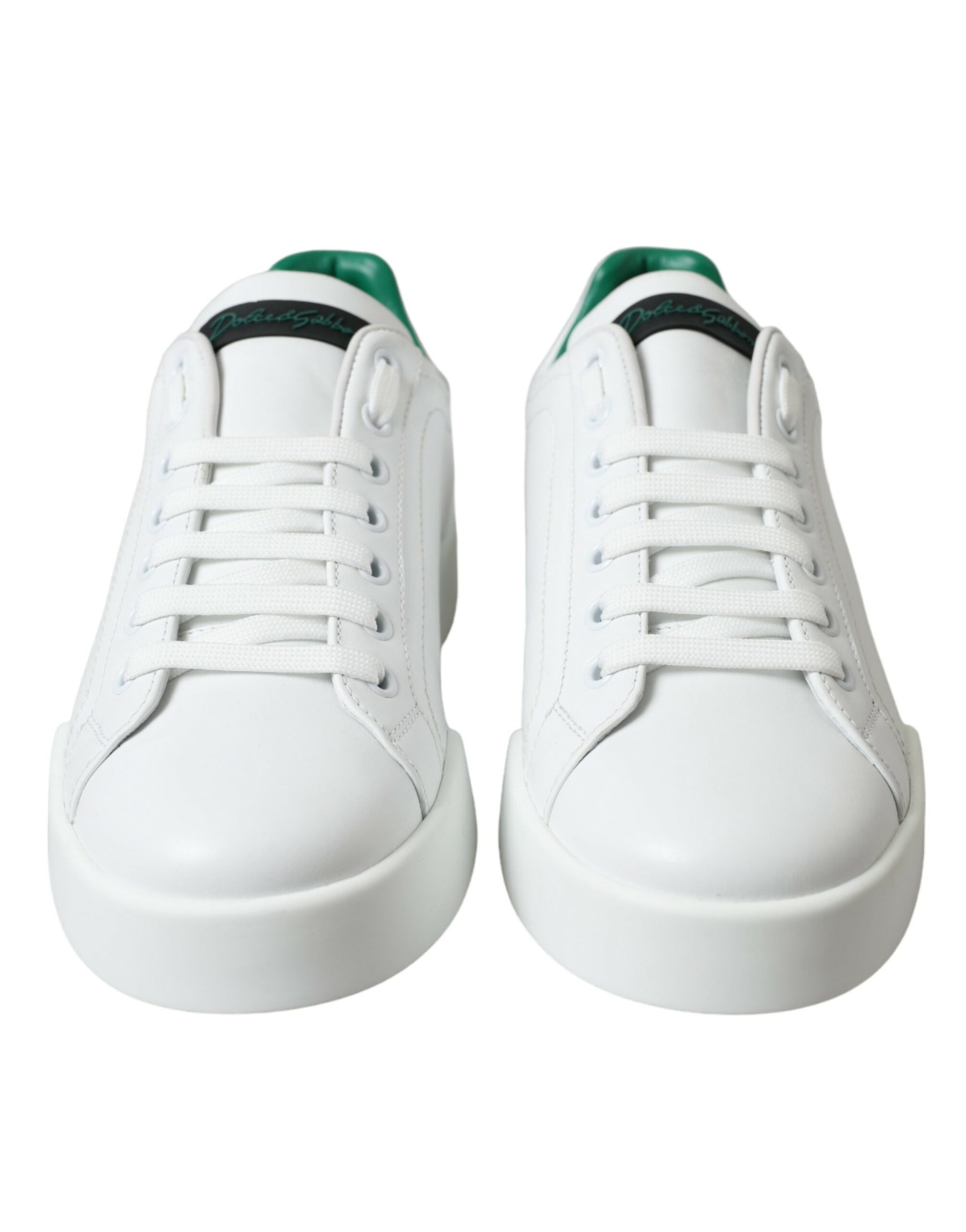 Dolce & Gabbana White Green Leather Portofino Sneakers Shoes | Regal Royce