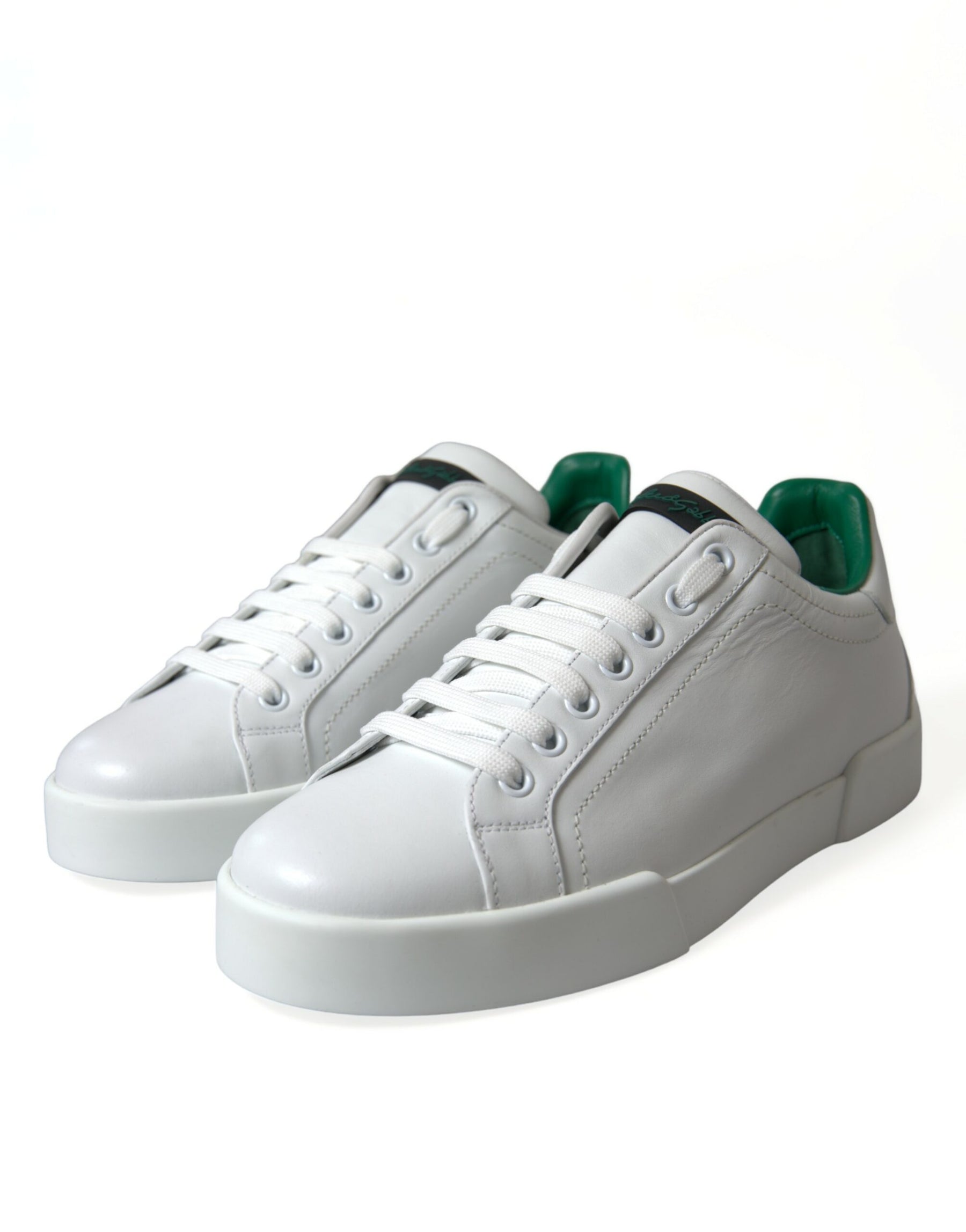 Dolce & Gabbana White Green Leather Portofino Sneakers Shoes | Regal Royce