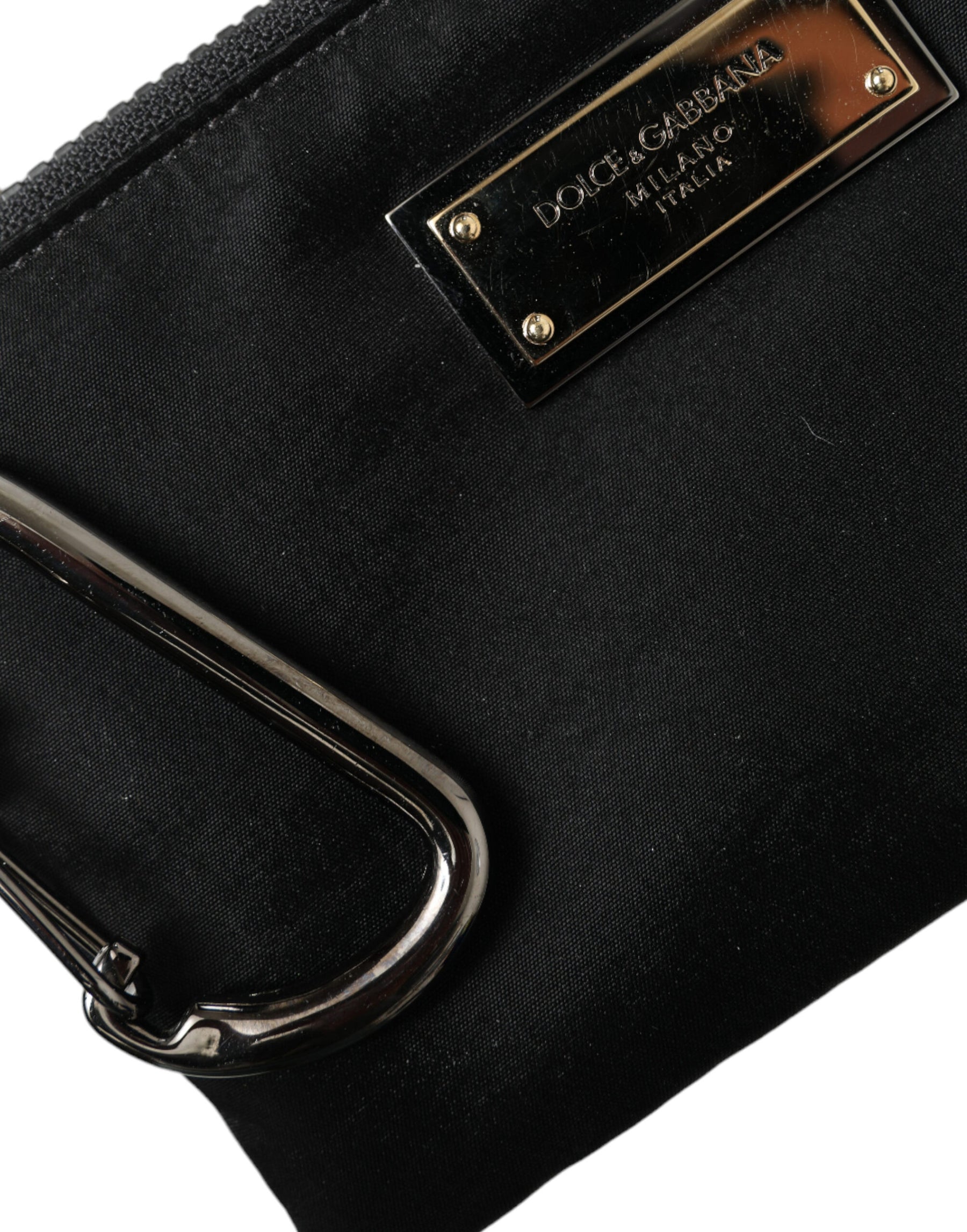 Dolce & Gabbana Black Nylon Logo Plaque Keyring Pouch Clutch Bag | Regal Royce