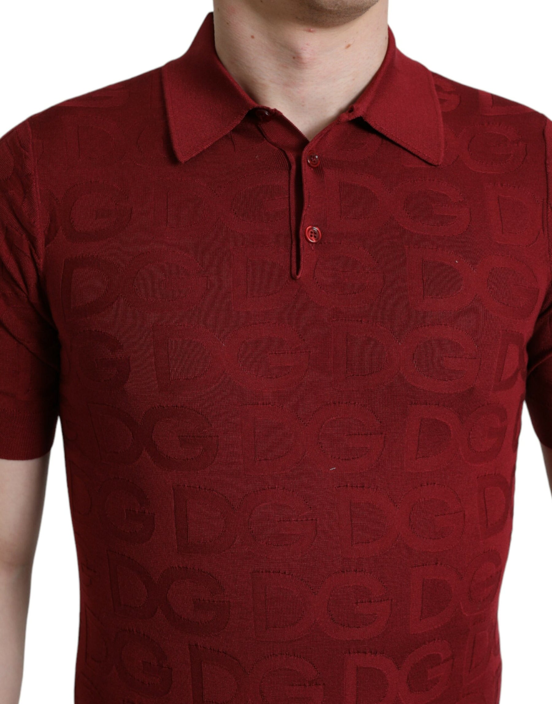 Dolce & Gabbana Maroon Collared Short Sleeve Silk T-shirt | Regal Royce