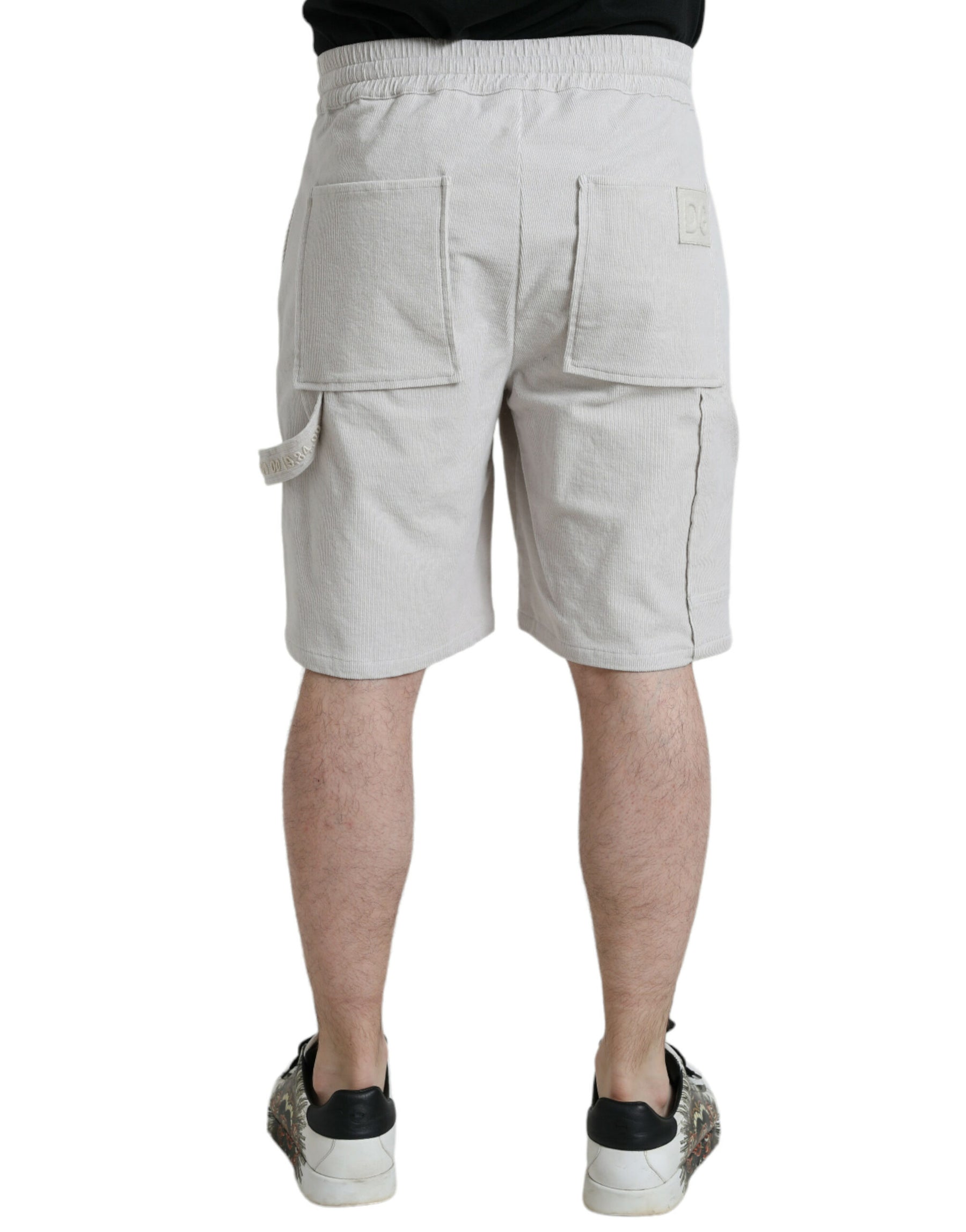 Dolce & Gabbana Beige Cotton Corduroy Logo Bermuda Shorts | Regal Royce