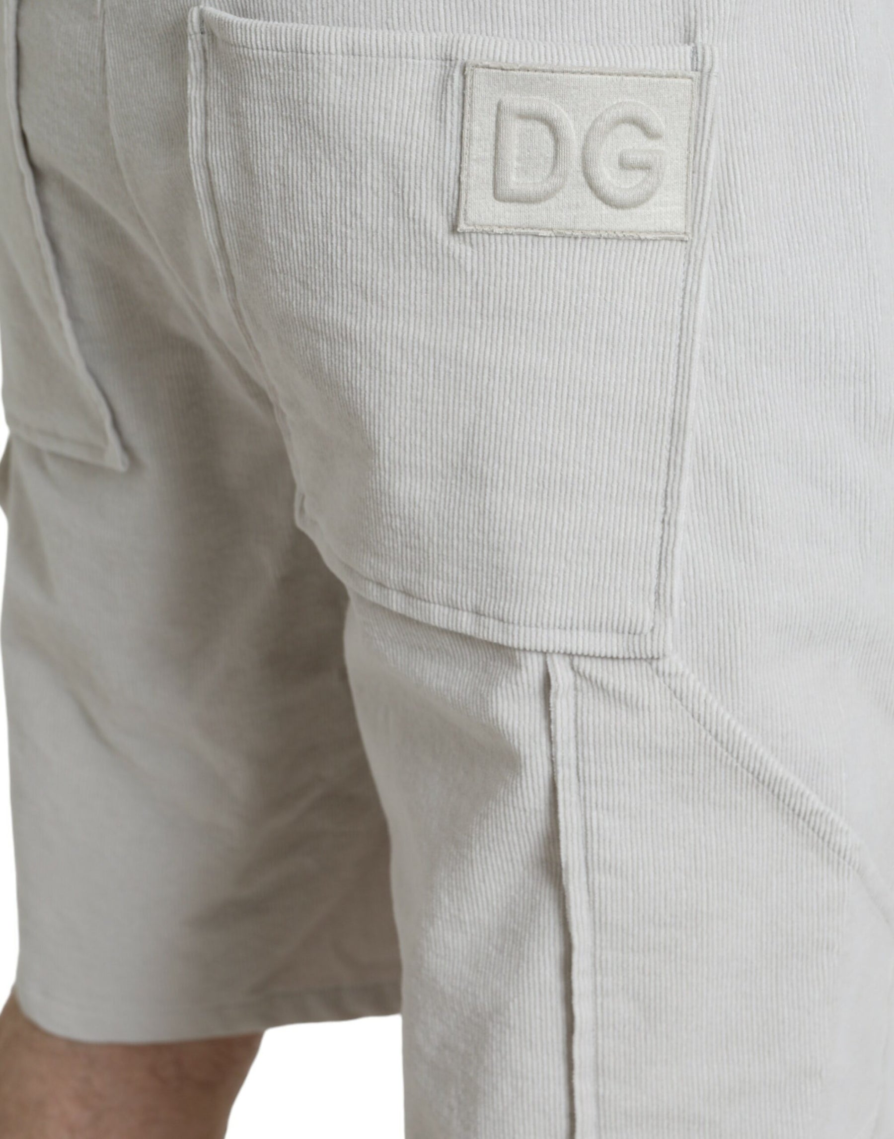 Dolce & Gabbana Beige Cotton Corduroy Logo Bermuda Shorts | Regal Royce