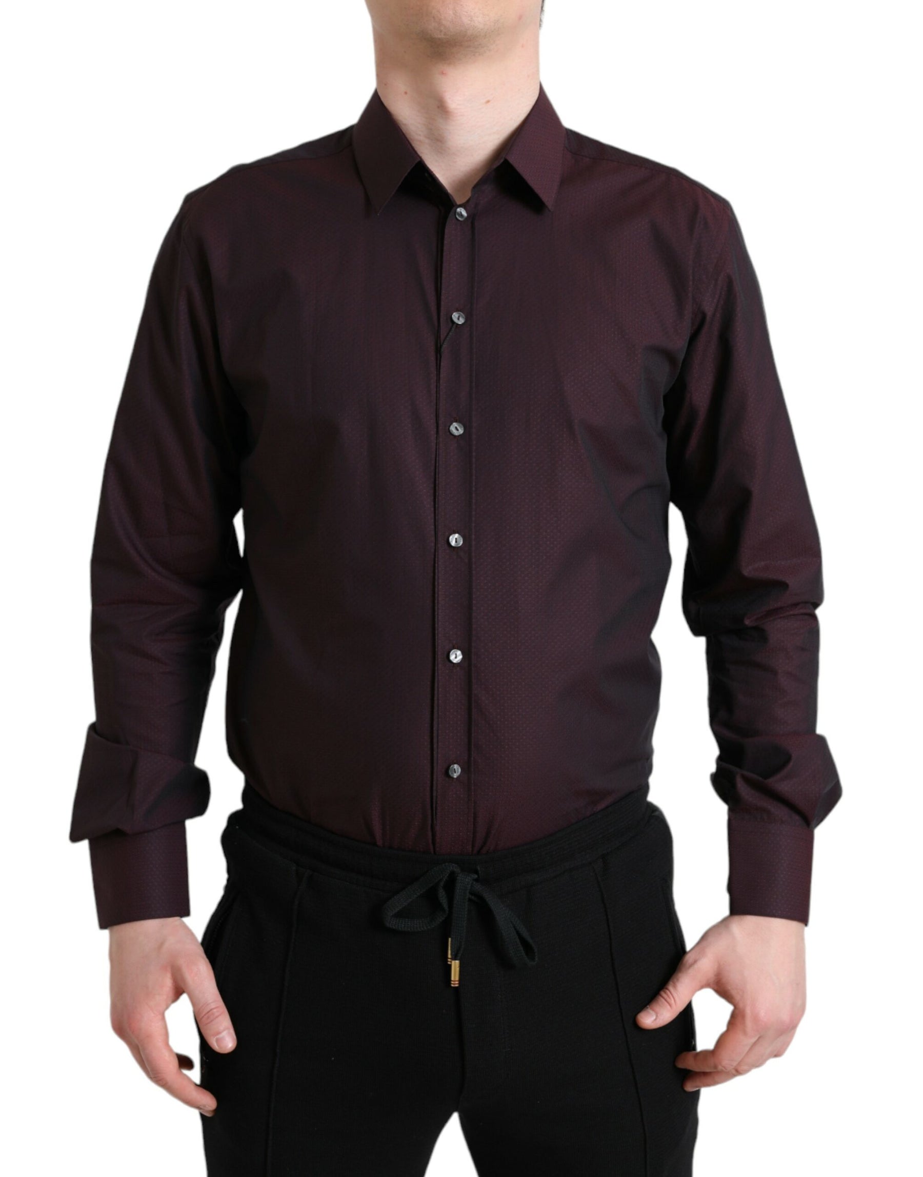 Dolce & Gabbana Maroon Jacquard Formal Dress MARTINI Shirt | Regal Royce