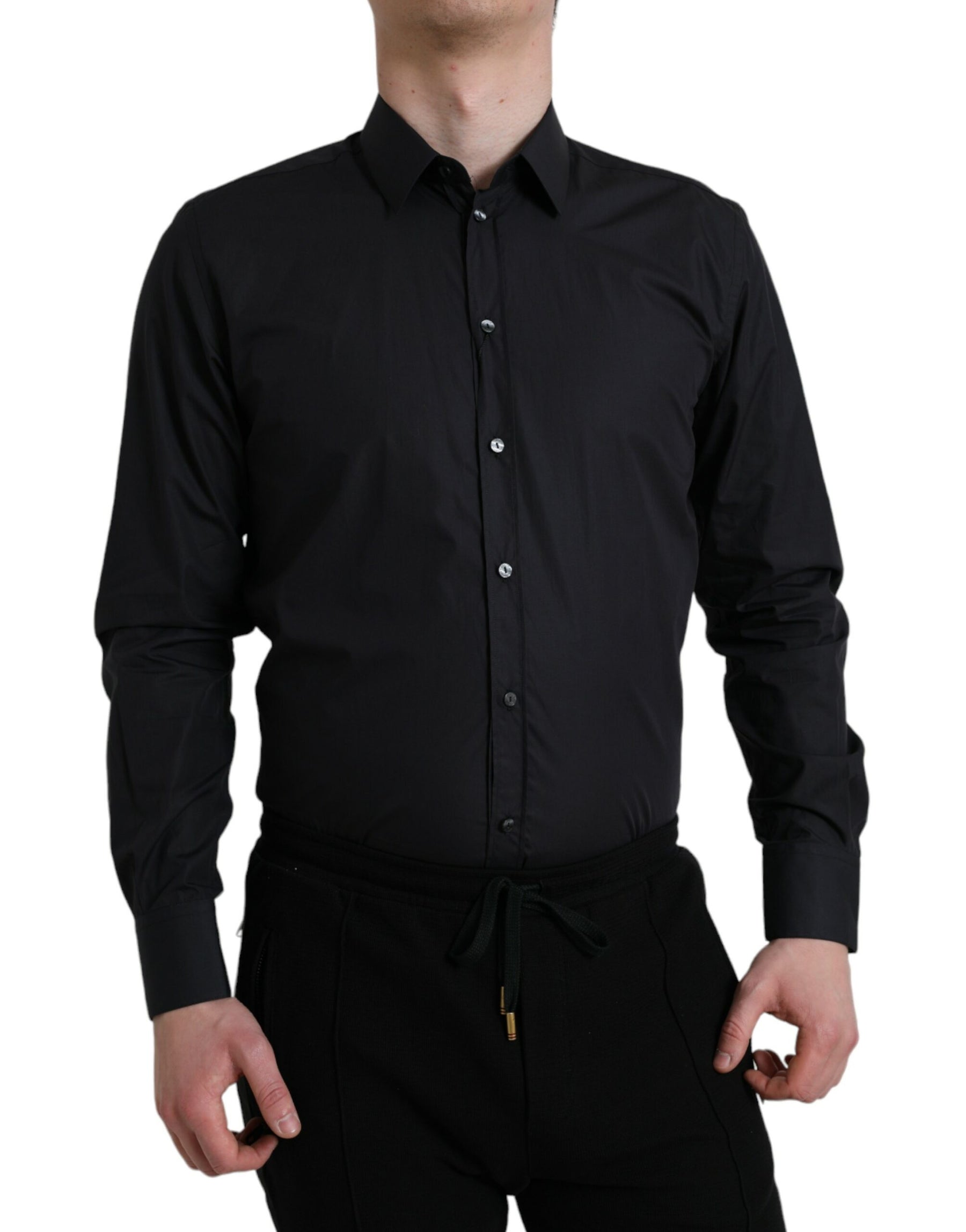 Dolce & Gabbana Navy Blue Cotton Collared Formal Dress Shirt | Regal Royce