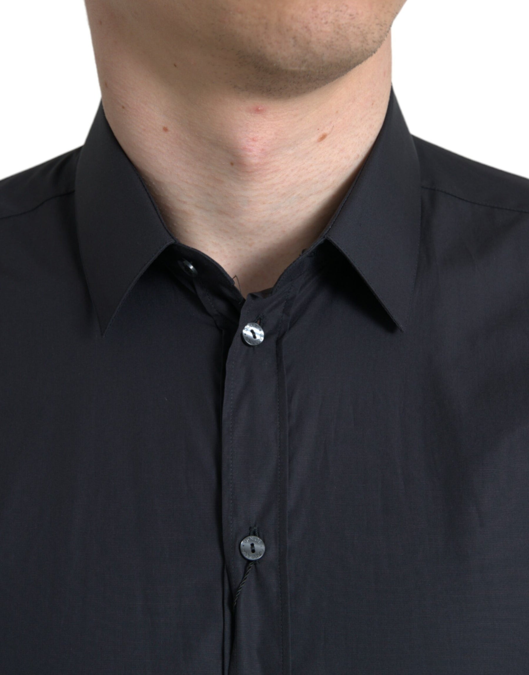 Dolce & Gabbana Navy Blue Cotton Collared Formal Dress Shirt | Regal Royce