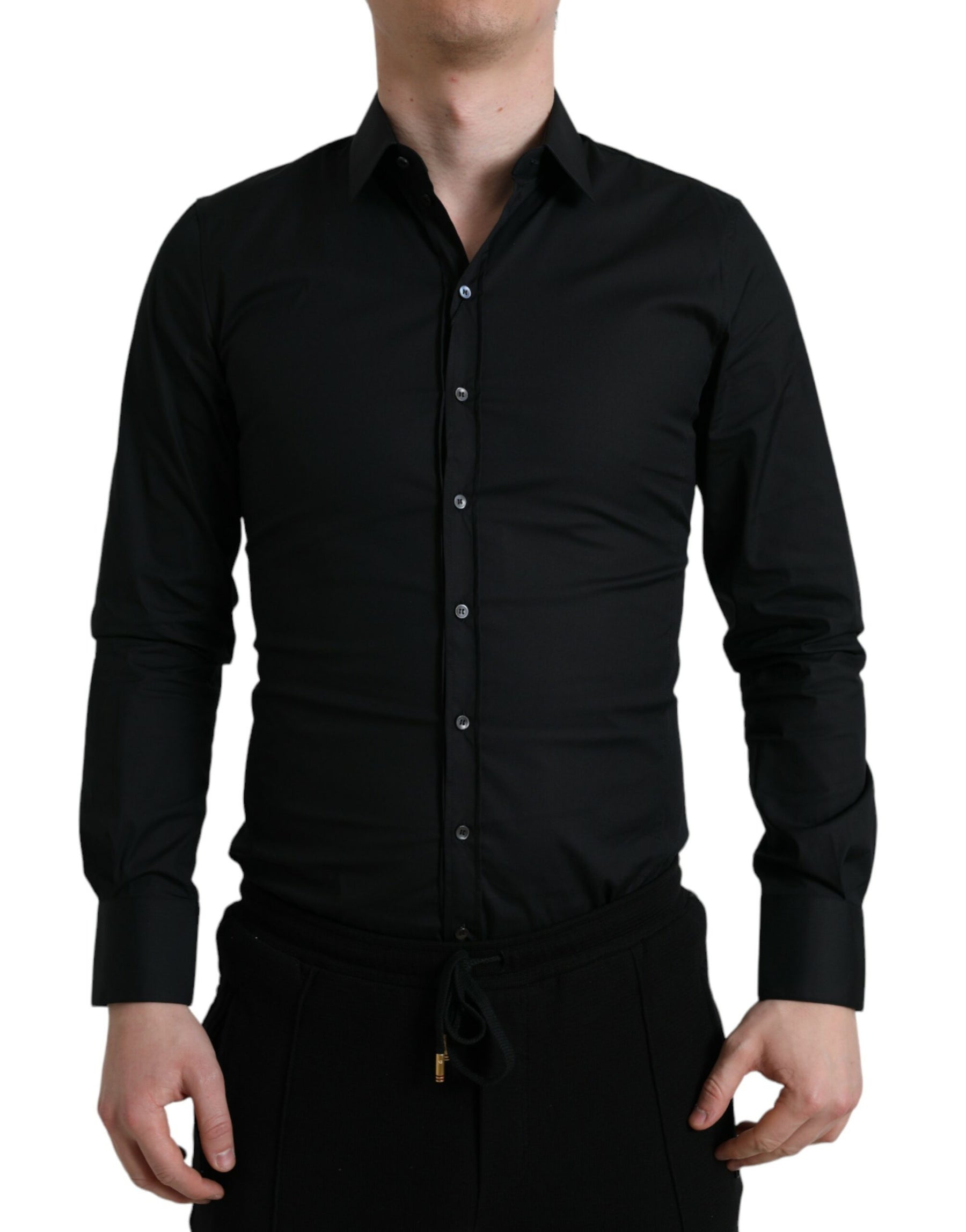Dolce & Gabbana Black Cotton Stretch Slim Formal Dress Shirt | Regal Royce