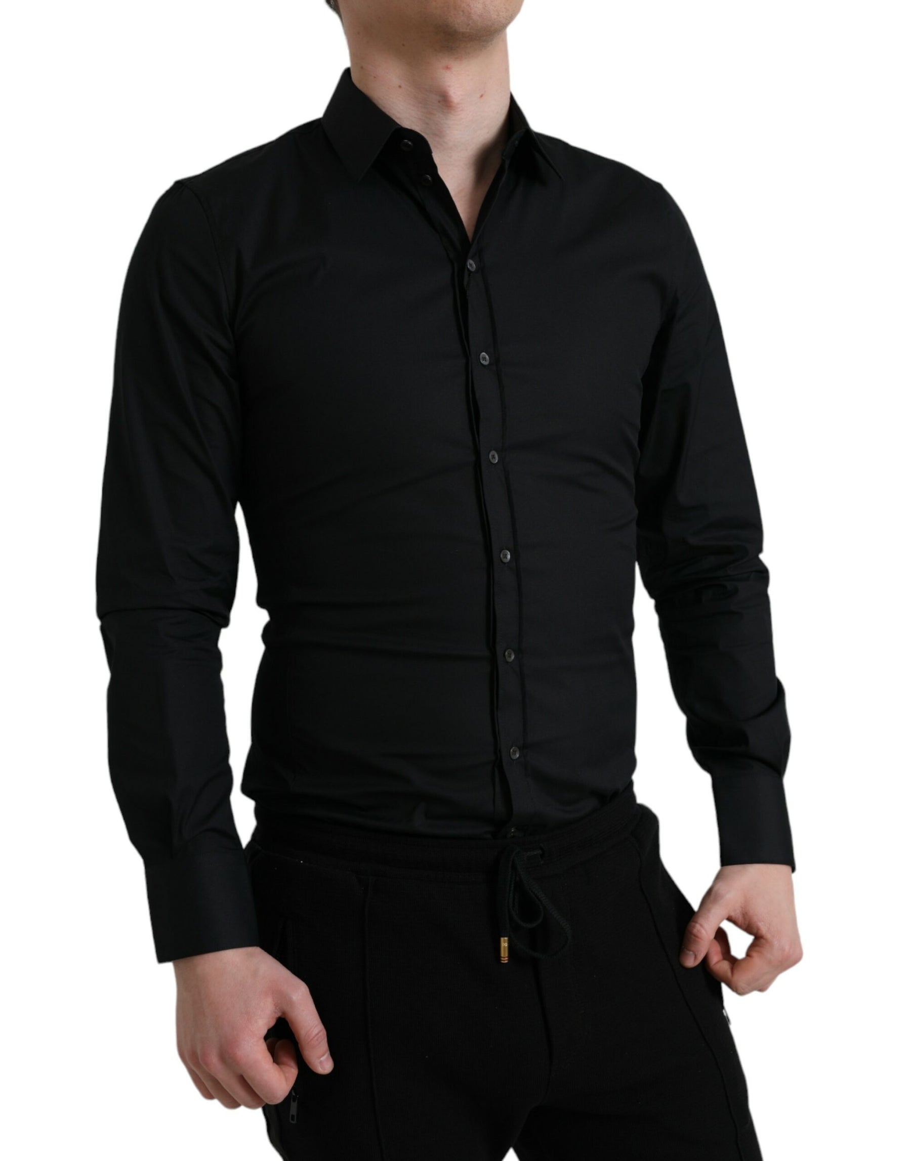 Dolce & Gabbana Black Cotton Stretch Slim Formal Dress Shirt | Regal Royce