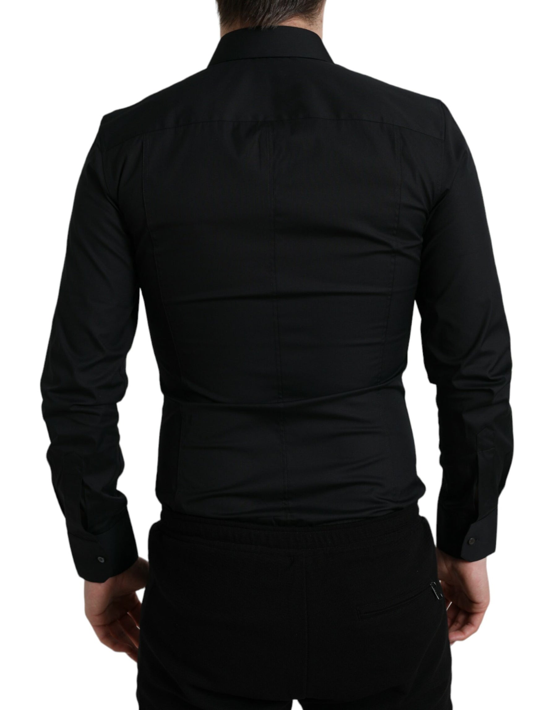 Dolce & Gabbana Black Cotton Stretch Slim Formal Dress Shirt | Regal Royce