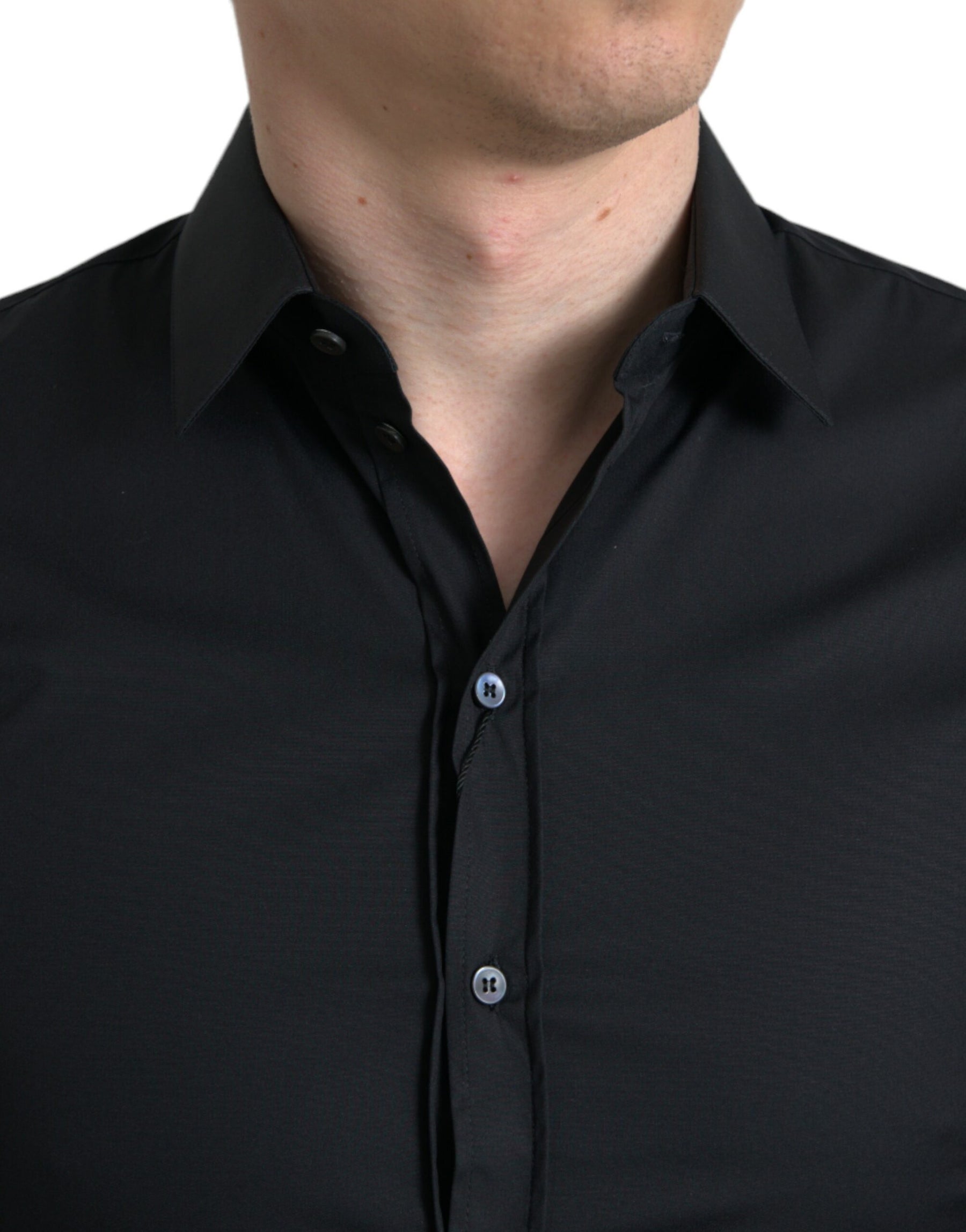 Dolce & Gabbana Black Cotton Stretch Slim Formal Dress Shirt | Regal Royce