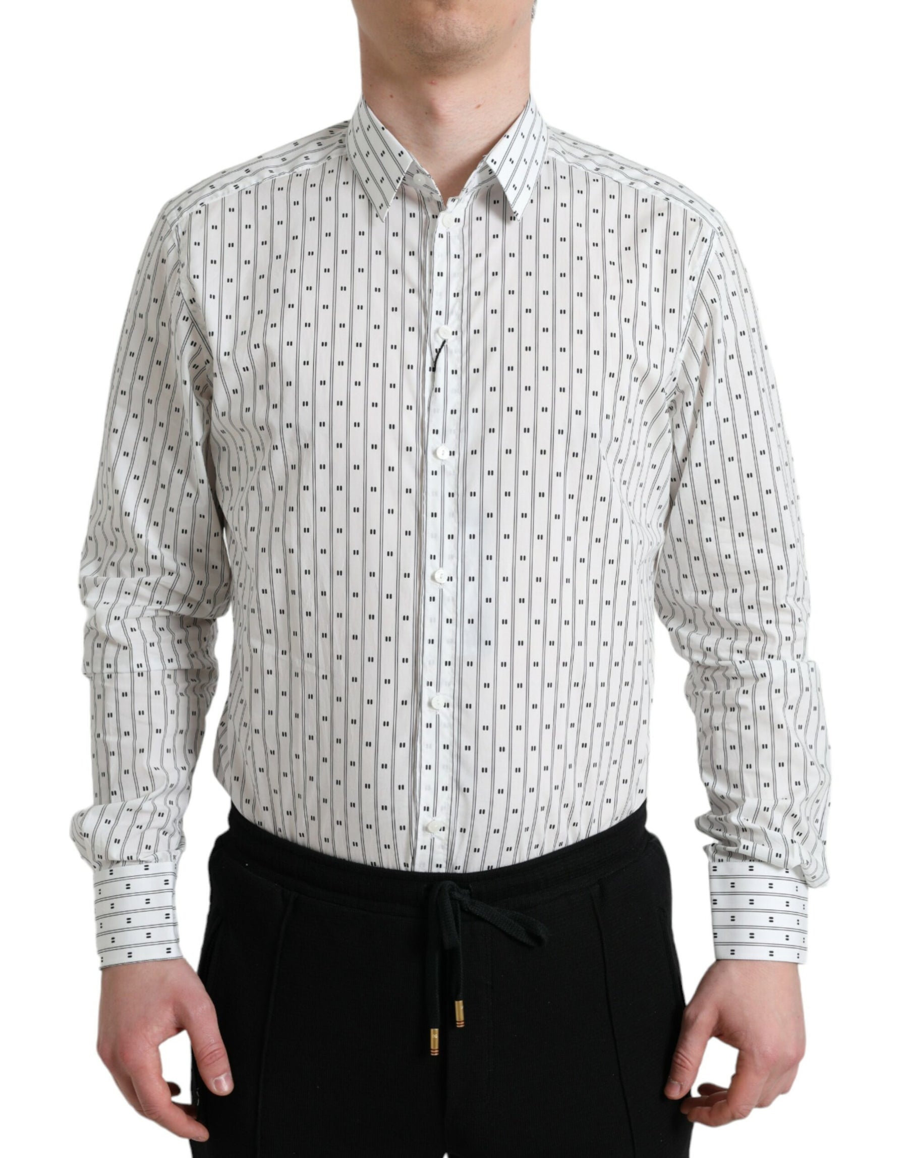 Dolce & Gabbana White Patterned Men GOLD Formal Dress Shirt | Regal Royce