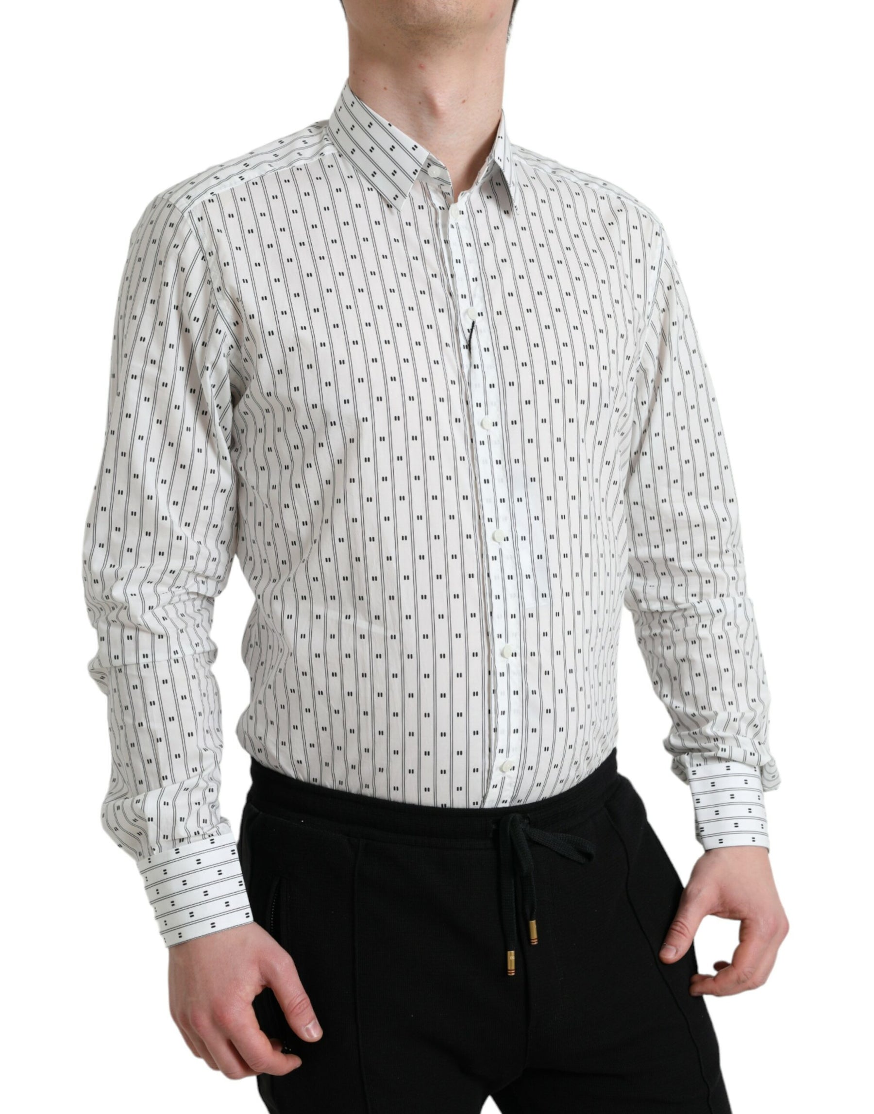 Dolce & Gabbana White Patterned Men GOLD Formal Dress Shirt | Regal Royce