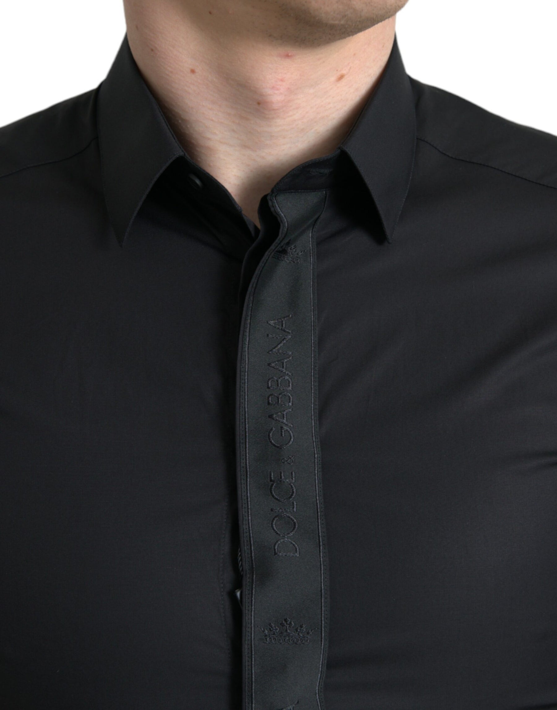 Dolce & Gabbana Black Cotton Logo Formal GOLD Dress Shirt | Regal Royce