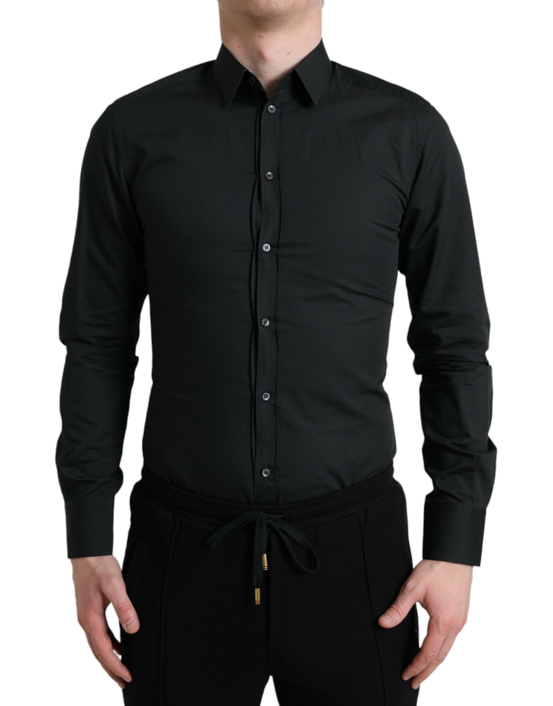 Dolce & Gabbana Black Cotton Silk Formal GOLD Dress Shirt | Regal Royce