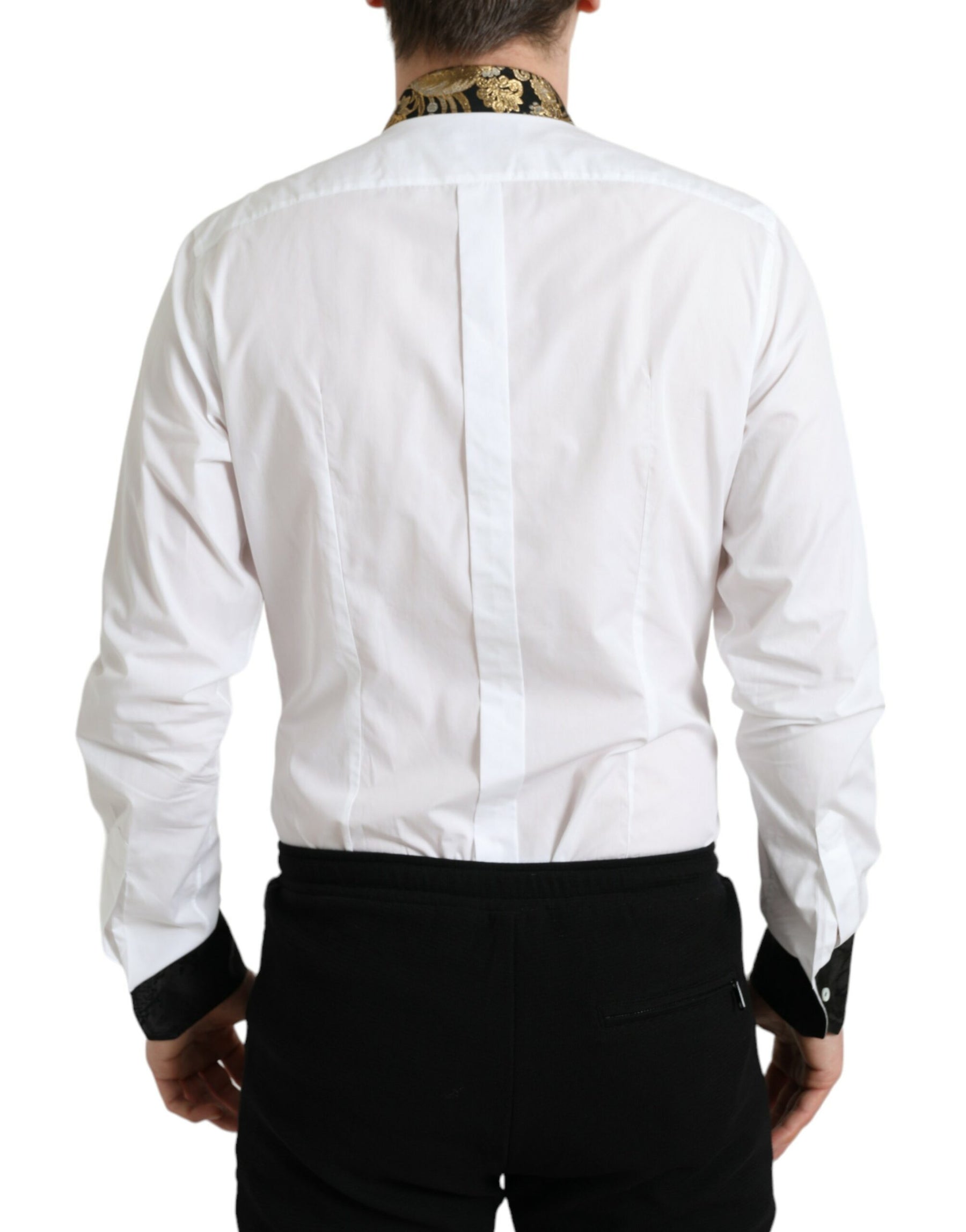 Dolce & Gabbana White Cotton Jacquard Formal GOLD Dress Shirt | Regal Royce