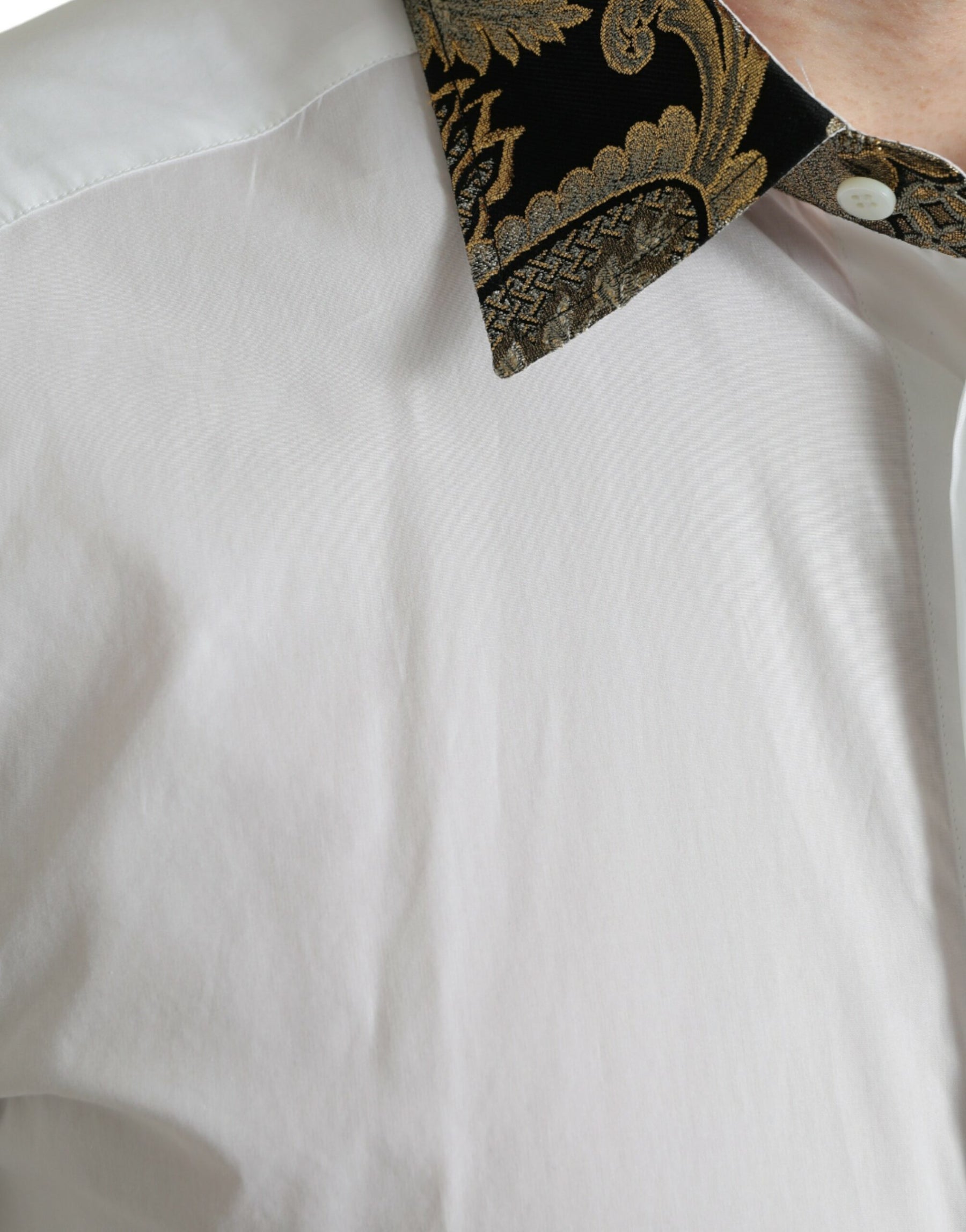 Dolce & Gabbana White Cotton Jacquard Formal GOLD Dress Shirt | Regal Royce