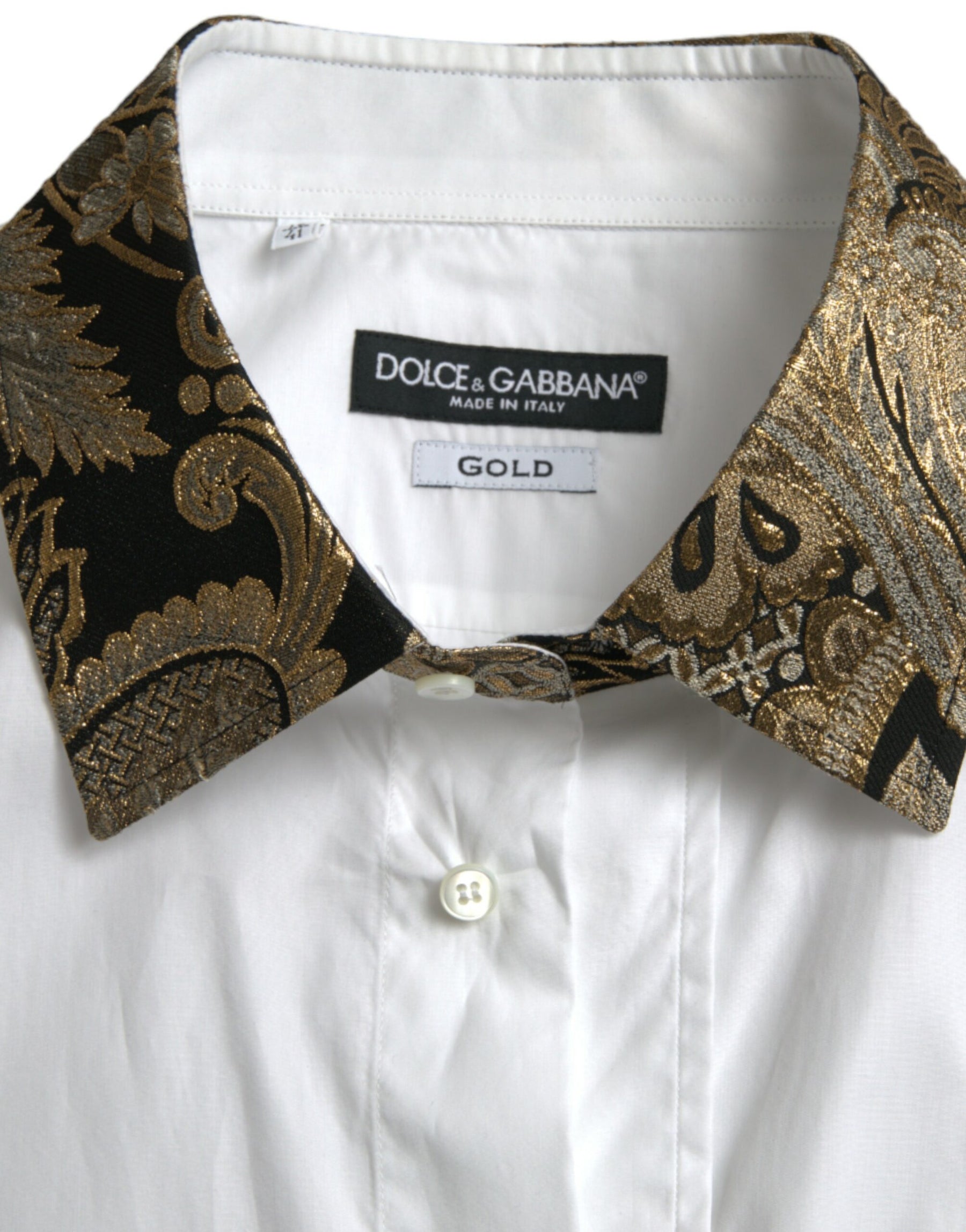 Dolce & Gabbana White Cotton Jacquard Formal GOLD Dress Shirt | Regal Royce